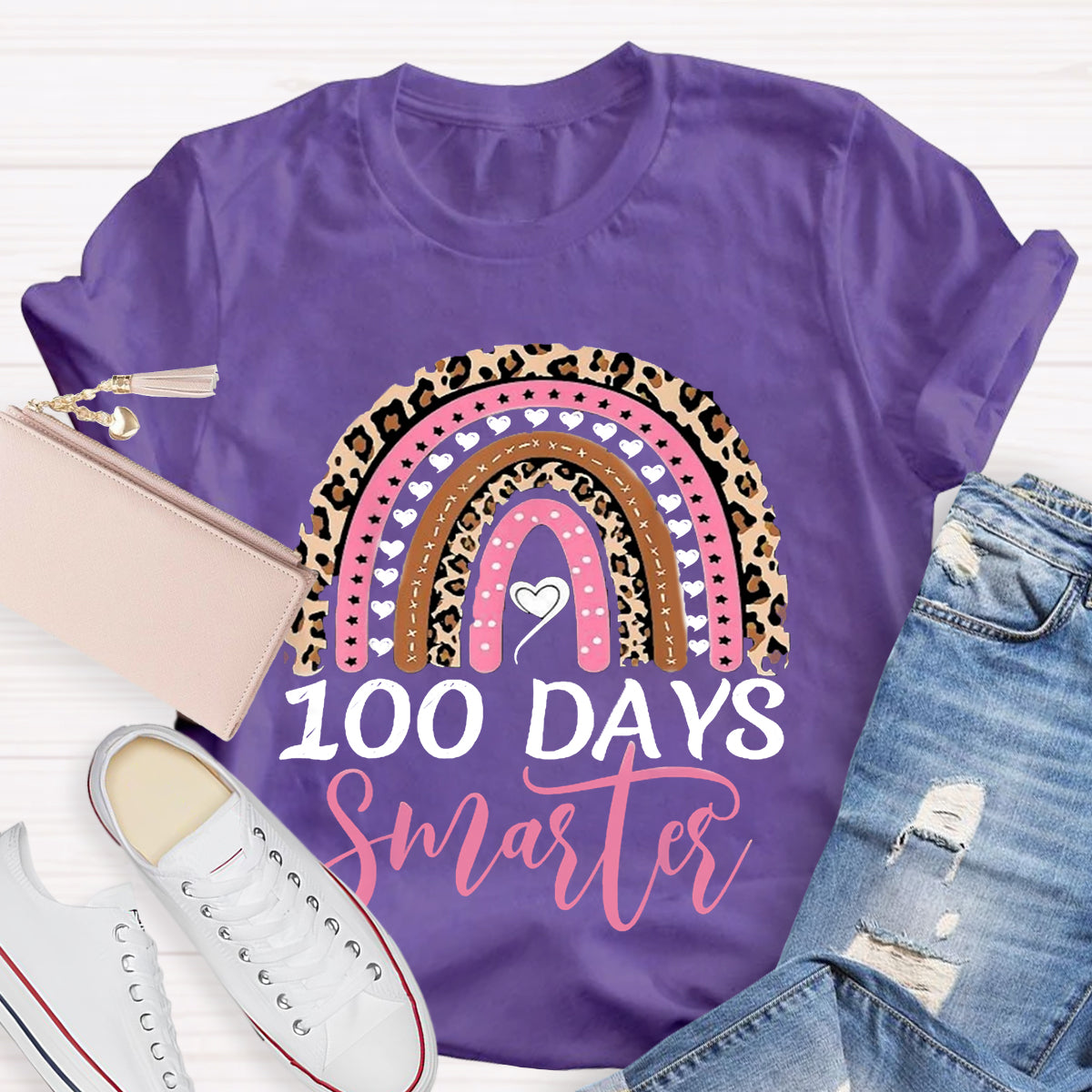 100 Day Smarter Leopard RainbowT-Shirt