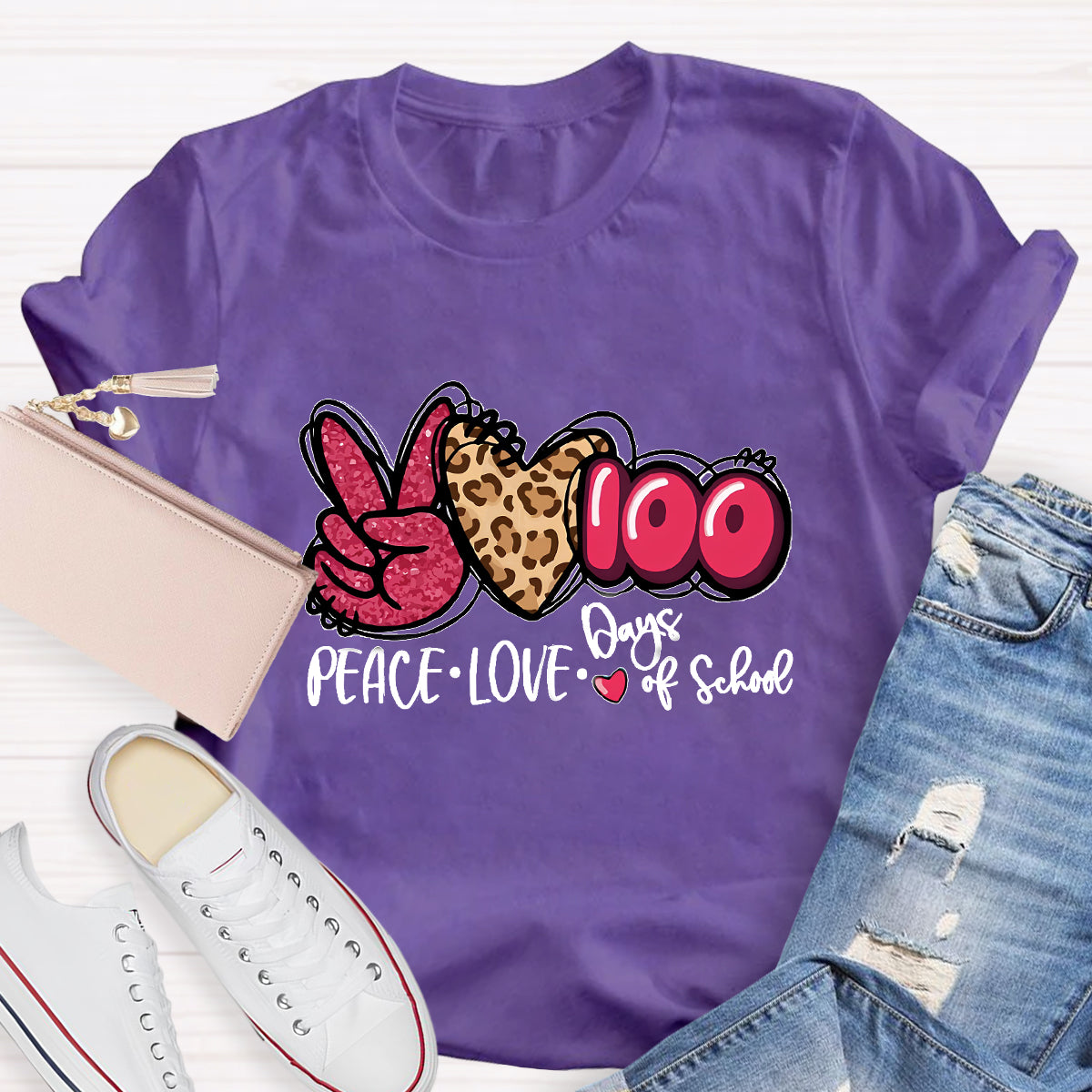 Peace Love 100 Days Of School Teacher T-Shirt