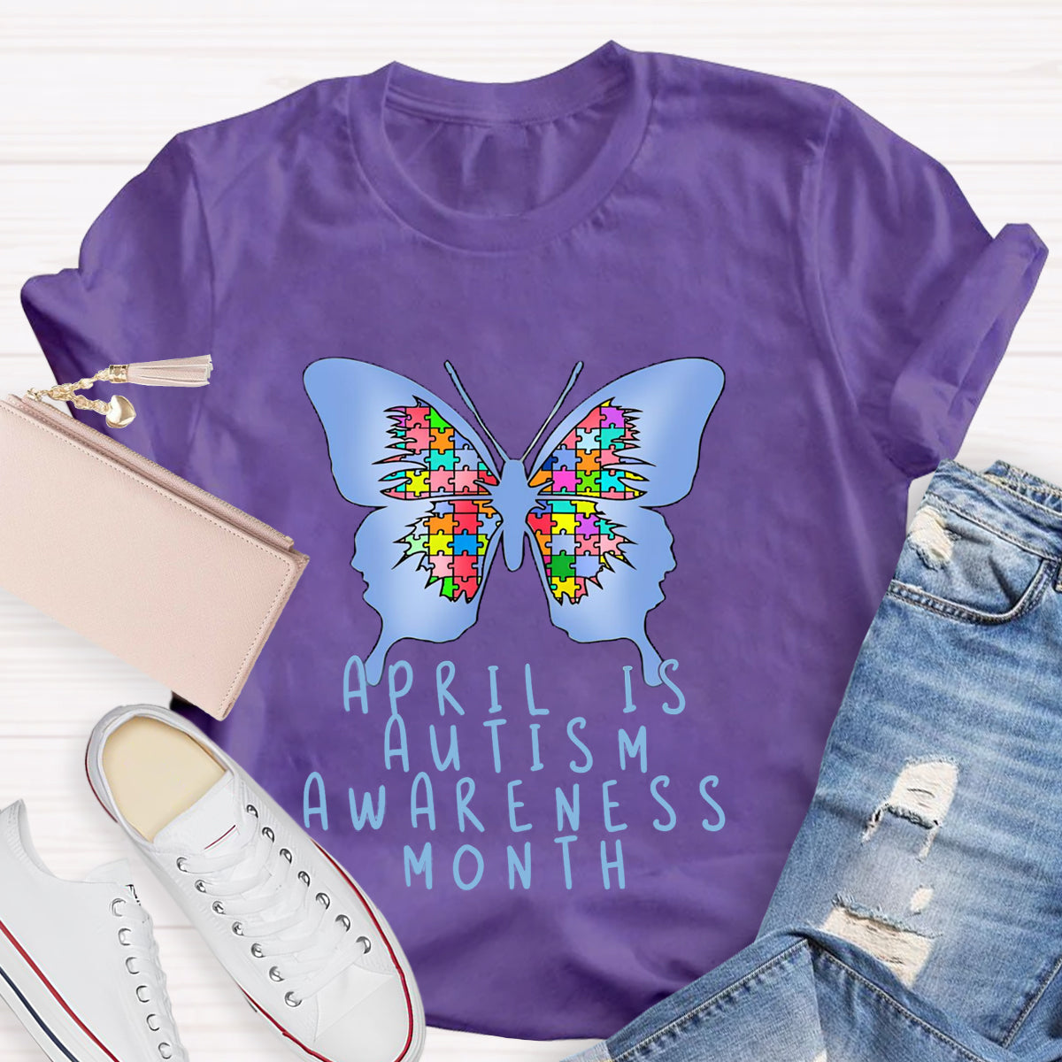 April is Autism Awareness Month with Blue Butterfly T-Shirt