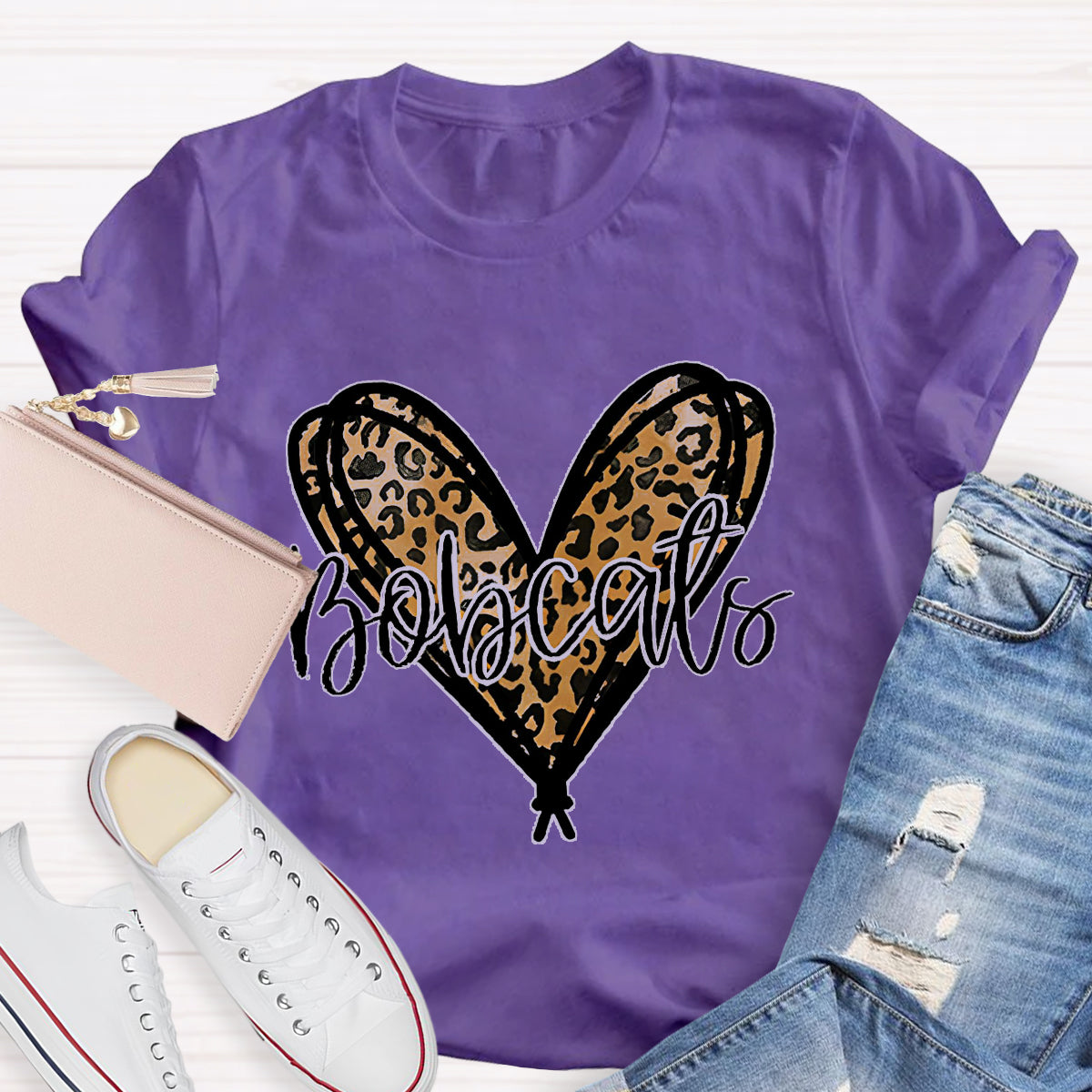 Personalized Mascot Bobcats Heart Teacher T-Shirt