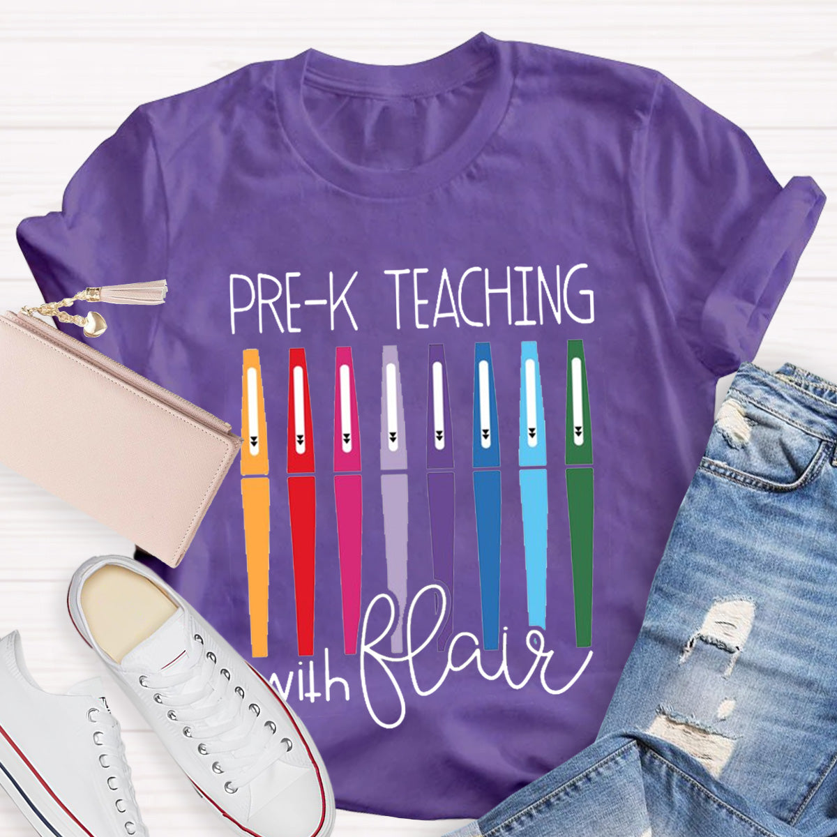 Personalize Grade Pre-k Teaching With Flair Teacher T-Shirt