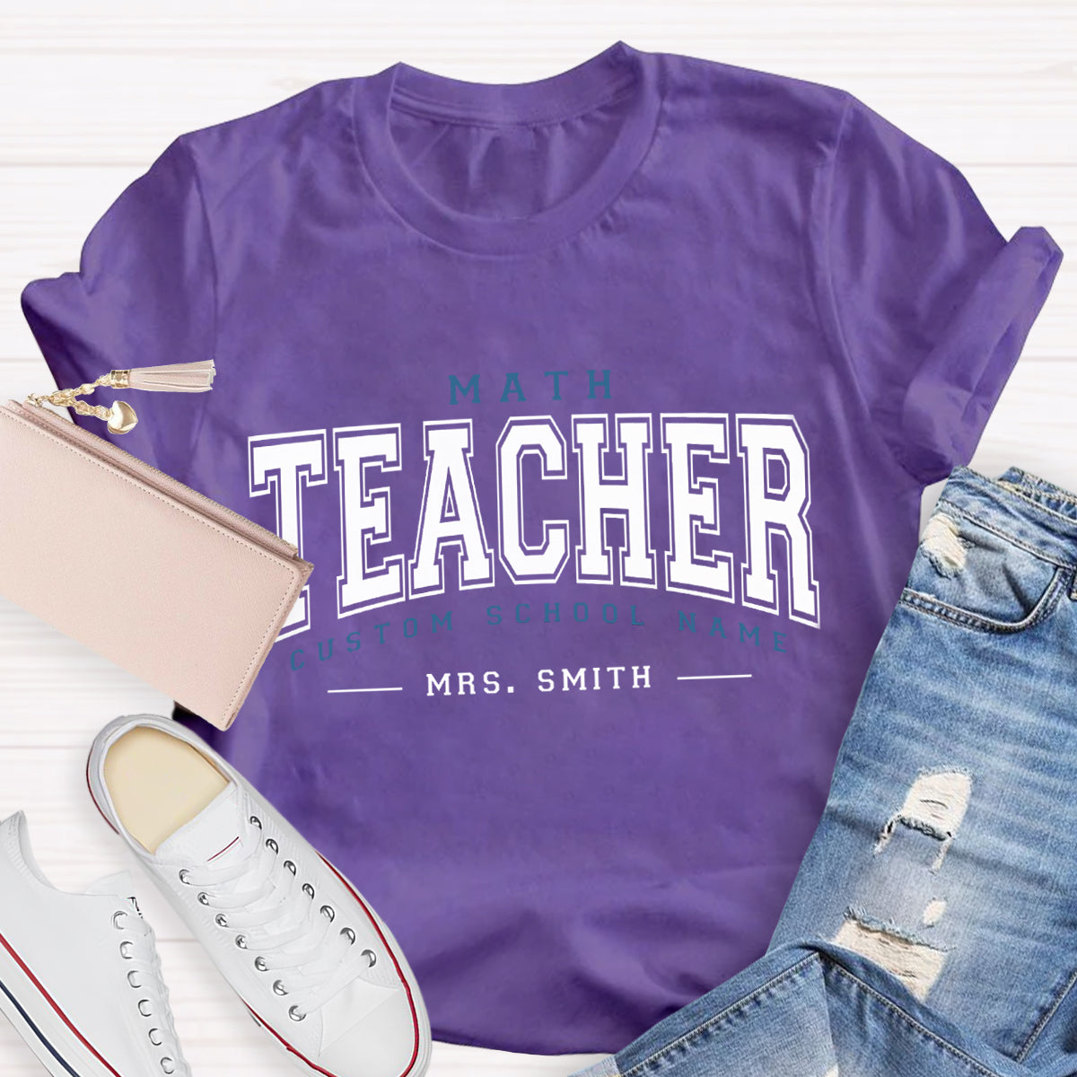 Personalized School Name And Teacher Name Math Teacher T-Shirt