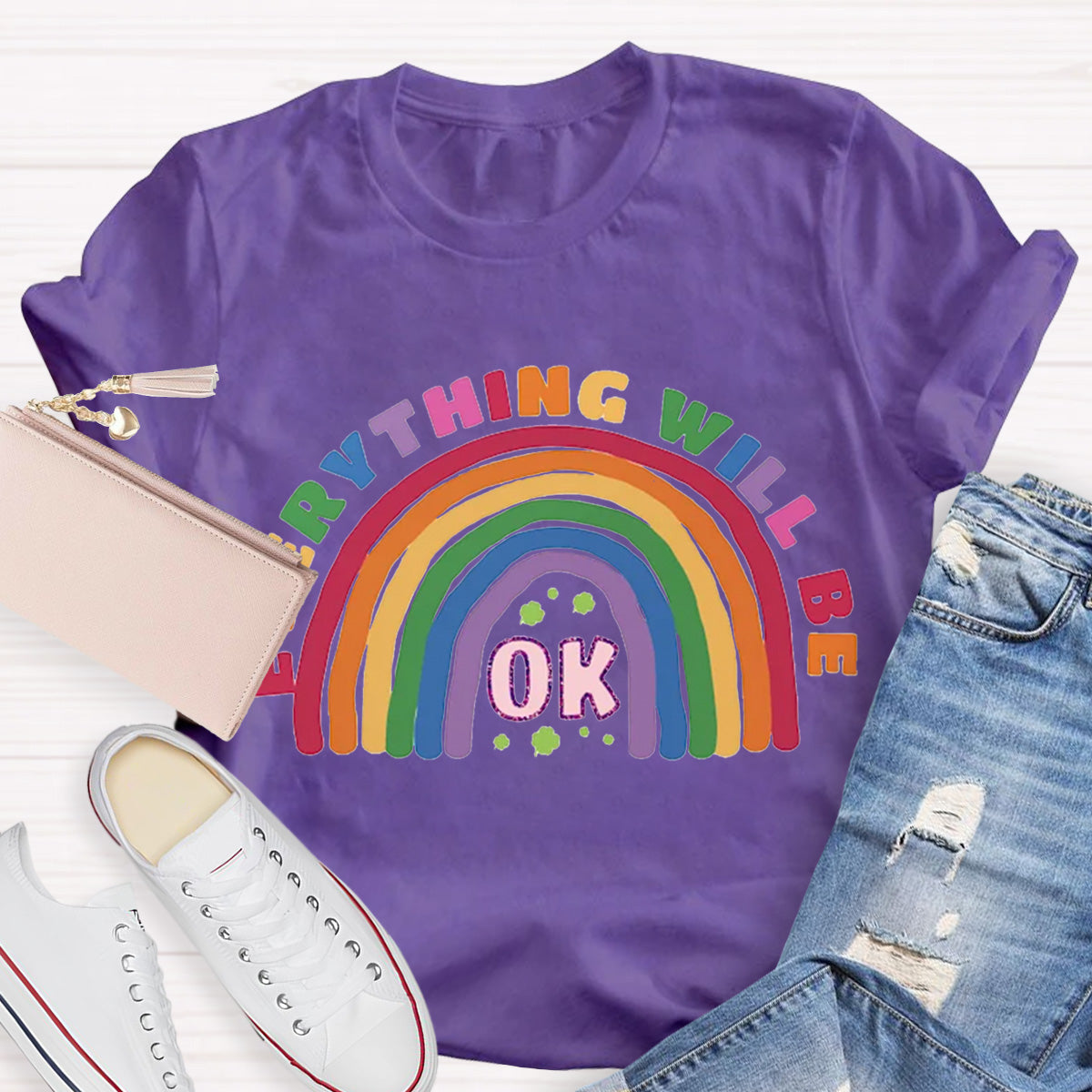 Everything Will Be Ok Rainbow Teacher T-Shirt