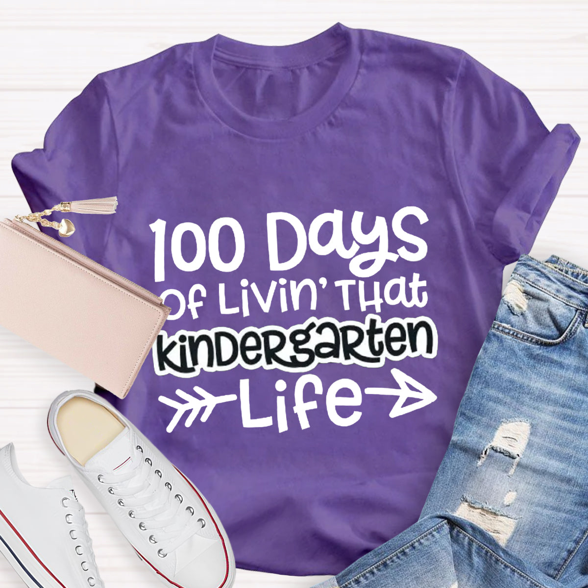 Personalized Grade 100 Days Of Livin' That Kindergarten Life T-Shirt