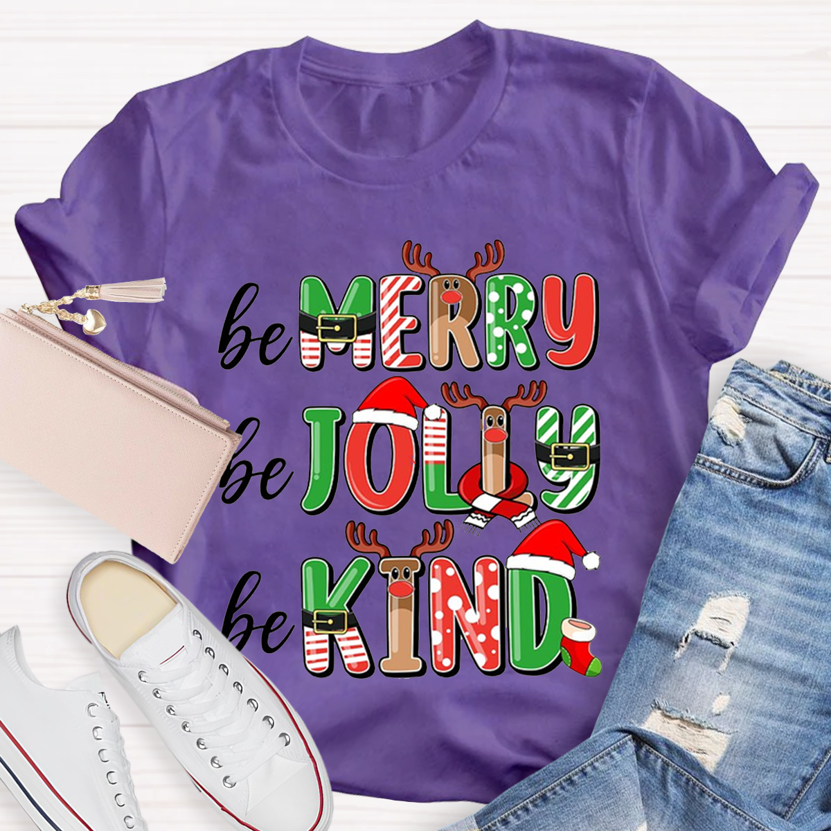 Be Merry Be Jolly Be Kind Teacher Christmas T-Shirt