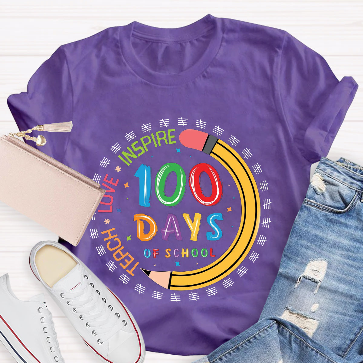 100 Days of School Teach Love Inspire T-Shirt