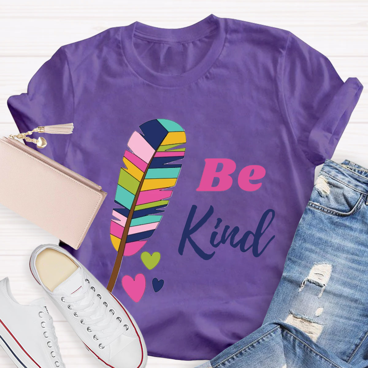 Be Kind Colorful Feather Design T-Shirt