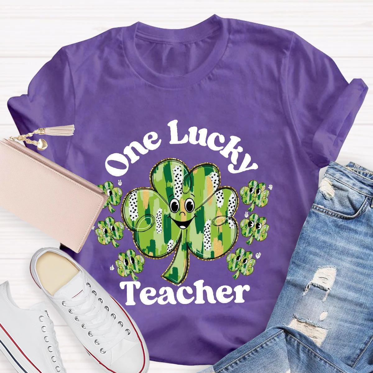 One Lucky Teacher Funny Shamrock T-Shirt