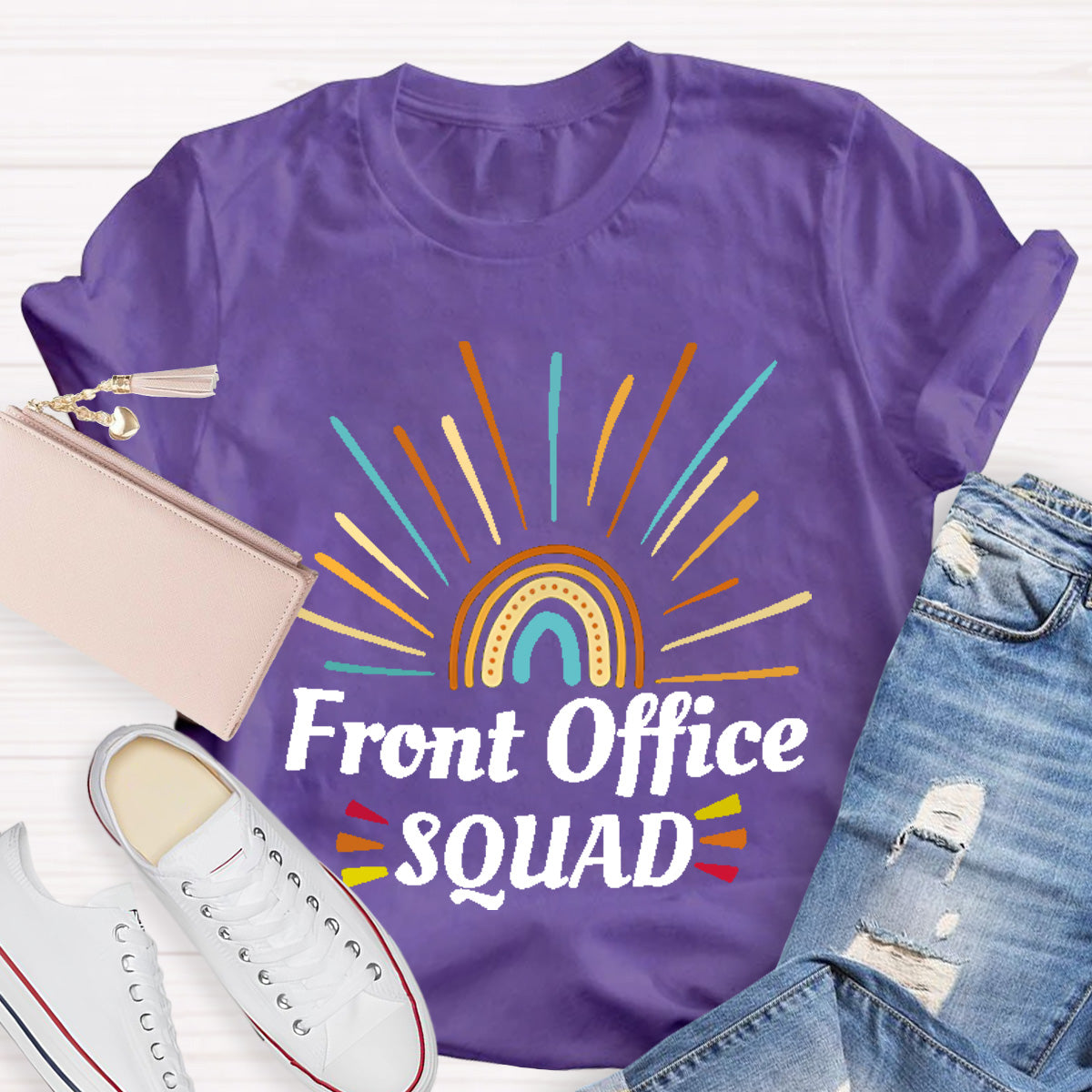 Rainbow Front Office Squad Teacher T-Shirt