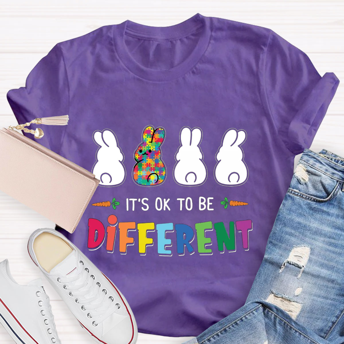 It's Ok To Be Different Bunny Rabbit Autism Awareness T-Shirt