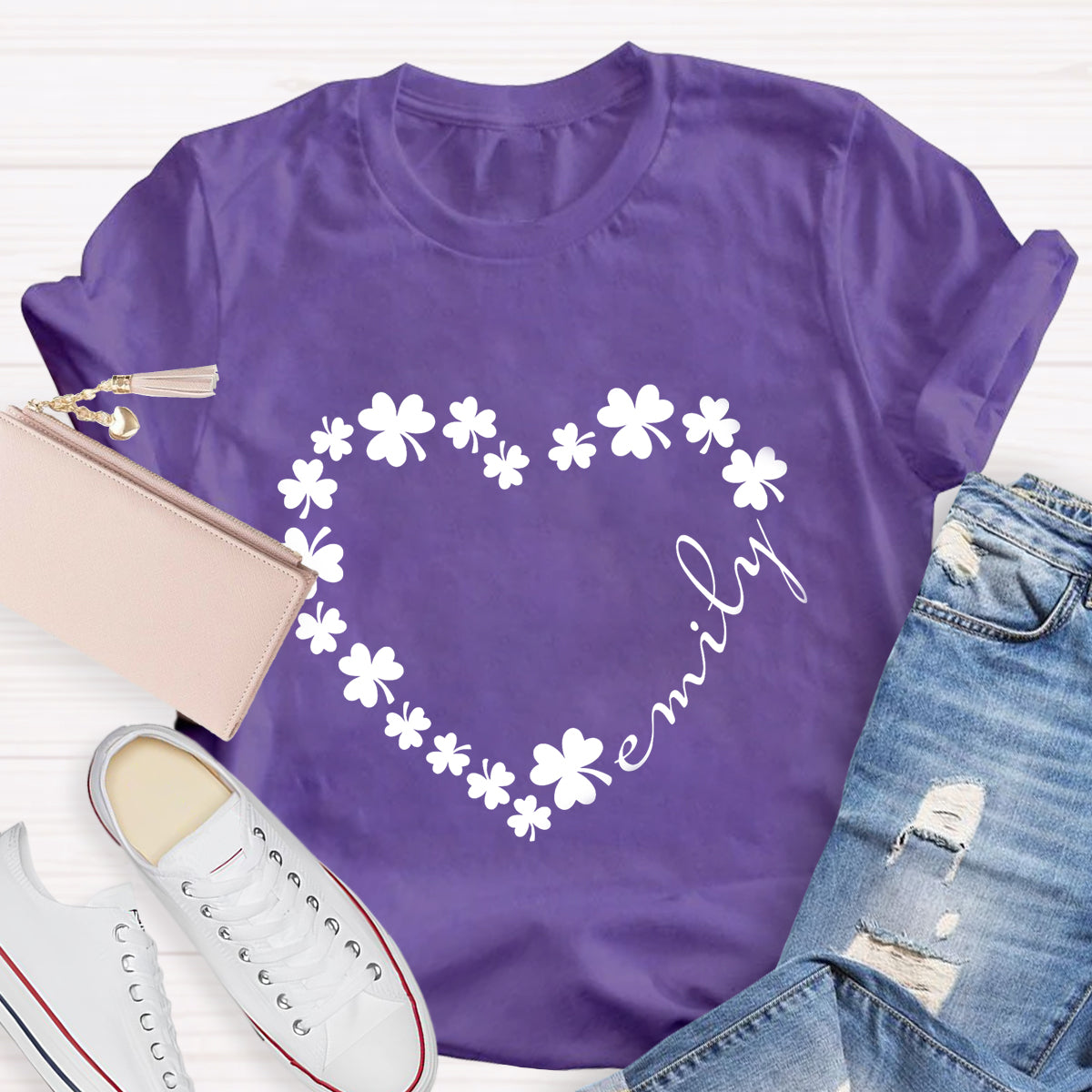 Personalized Name Shamrock Heart  T-Shirt