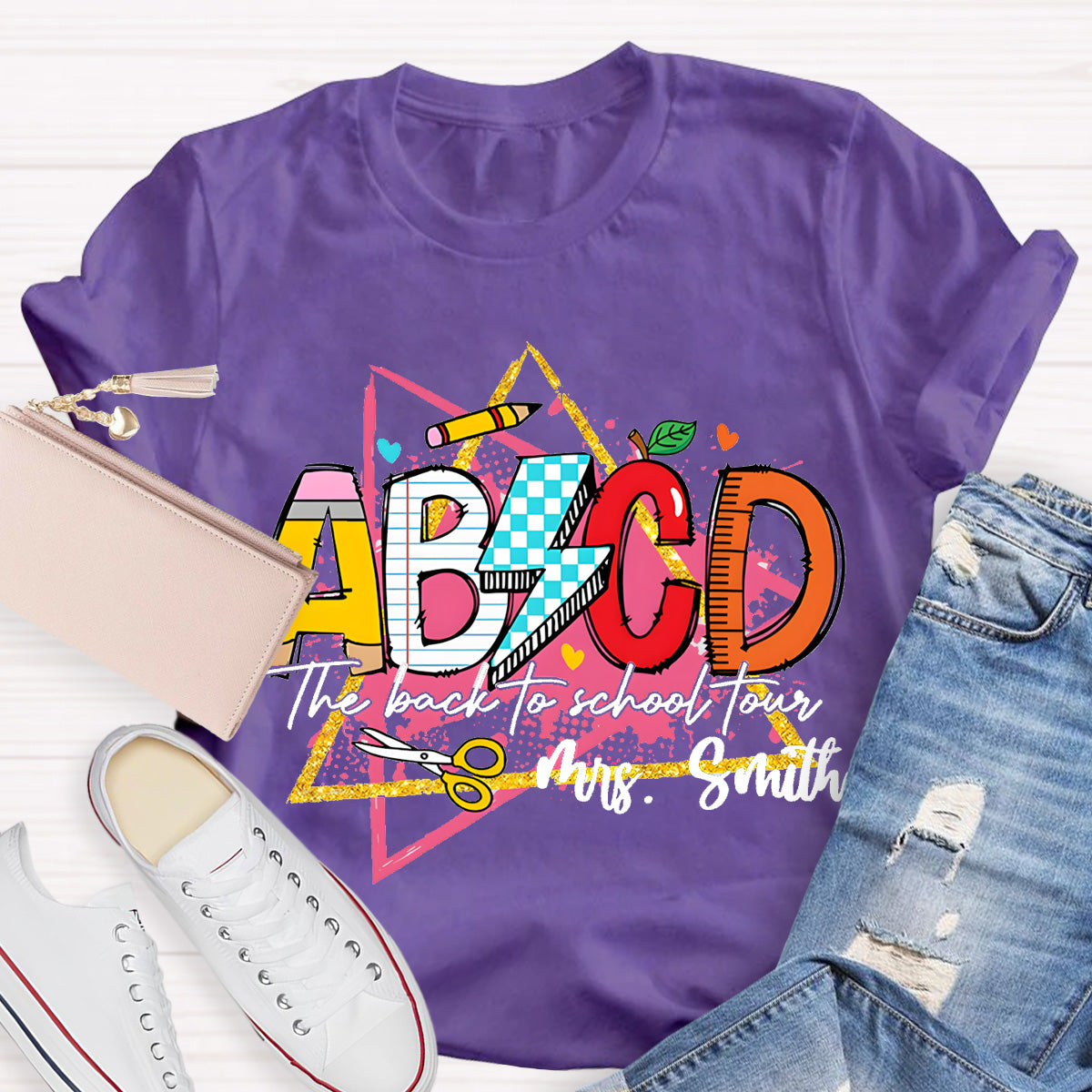 Personalized Name ABCD The Back To School Tour Teacher T-Shirt