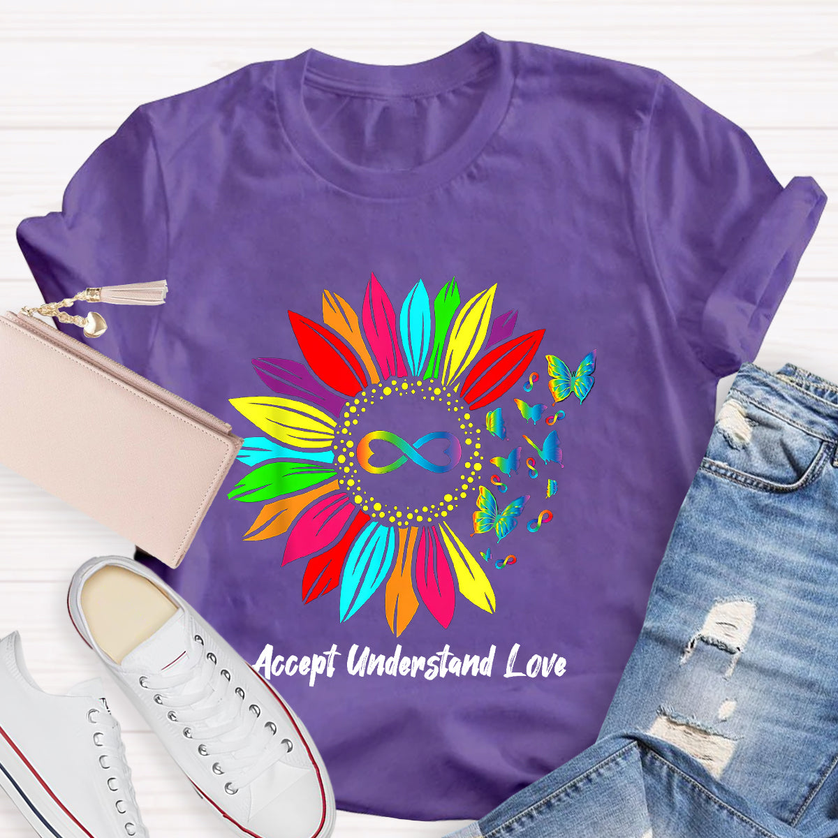 Accept Understand Love Colorful Sunflower T-Shirt