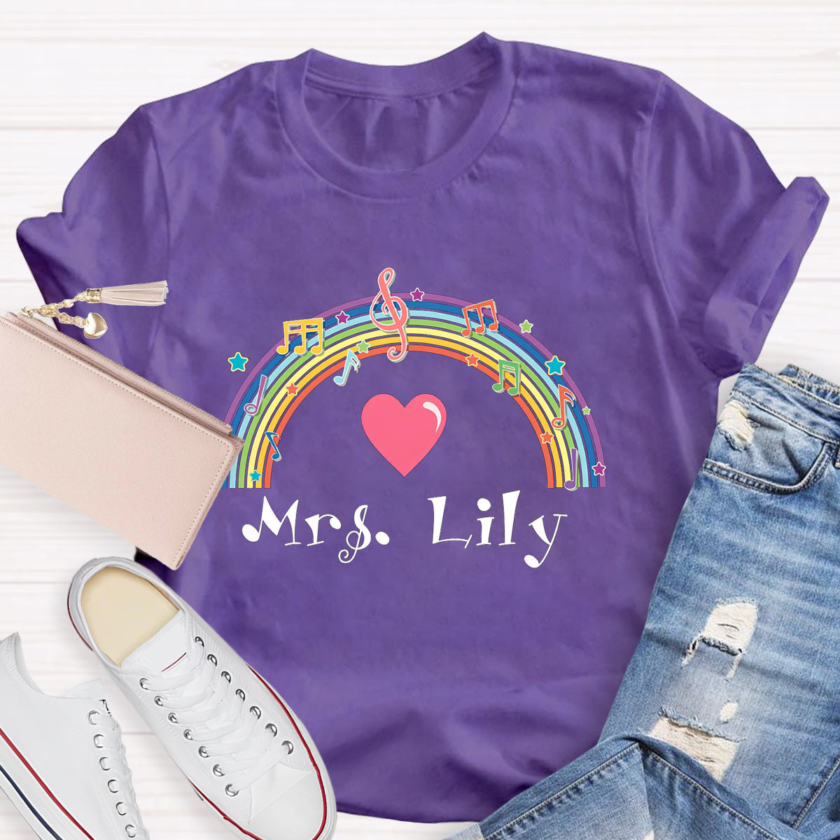 Personalized Music Teacher Name Rainbow T-Shirt