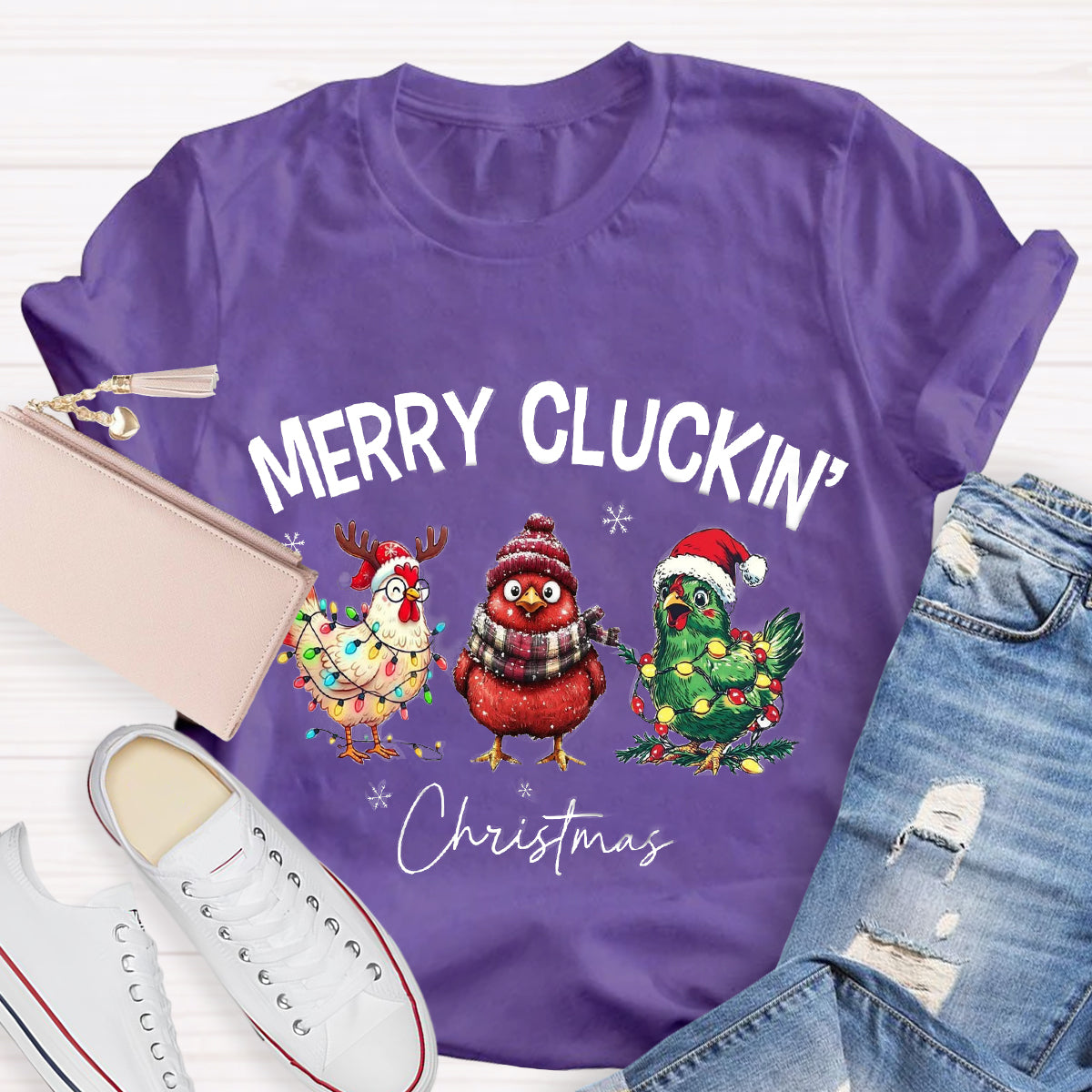 Merry Cluckin Chicken Funny Christmas T-Shirt