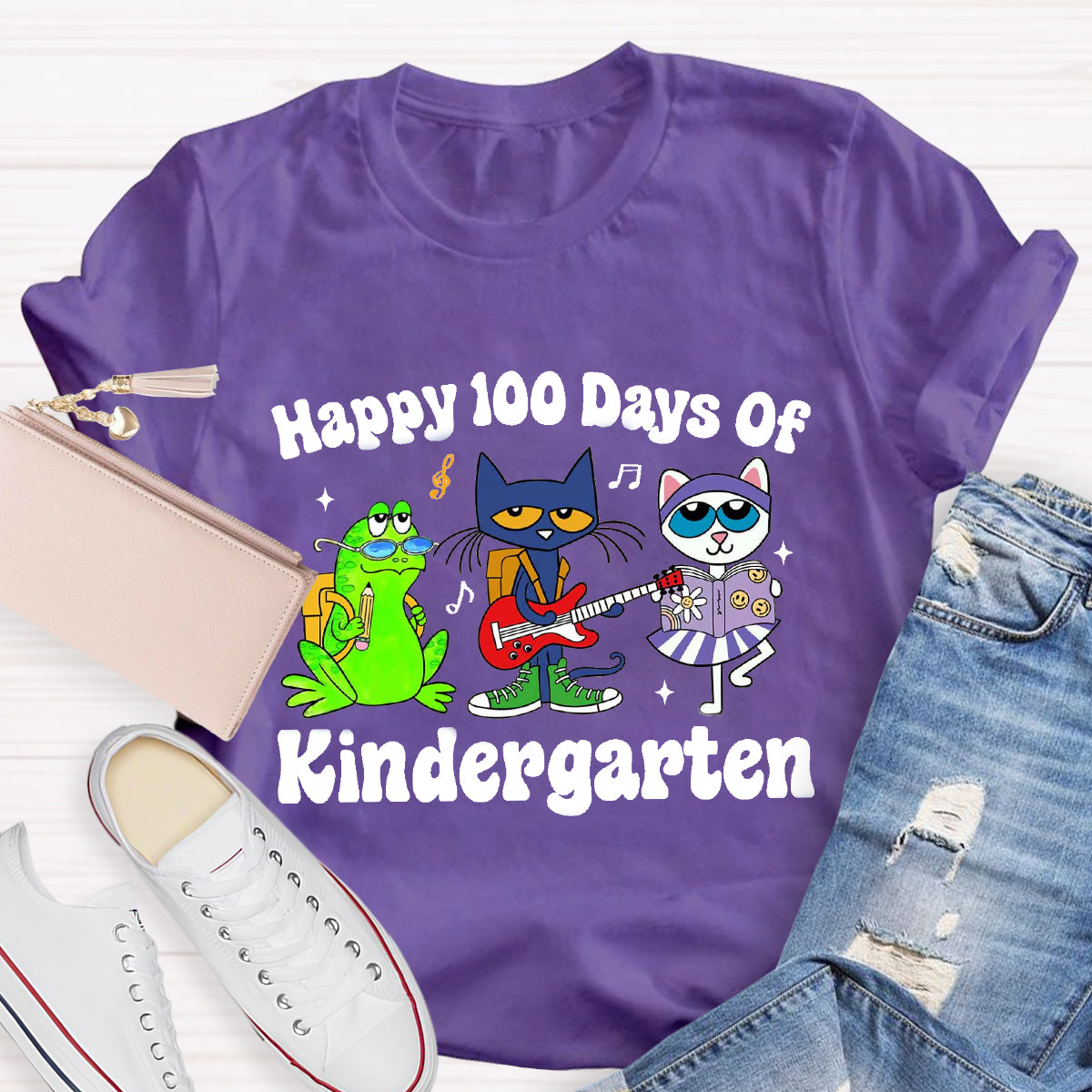 Personalized Grade Happy 100 Days Of Kindergarten Teacher T-Shirt