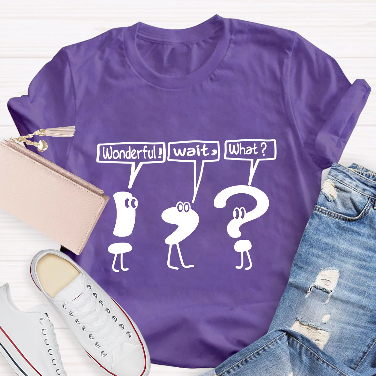 Funny Grammar Punctuation Wonderful Wait What T-Shirt