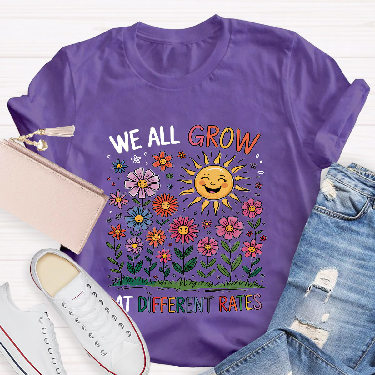 We All Grow At Different Rates Floral Teacher T-Shirt