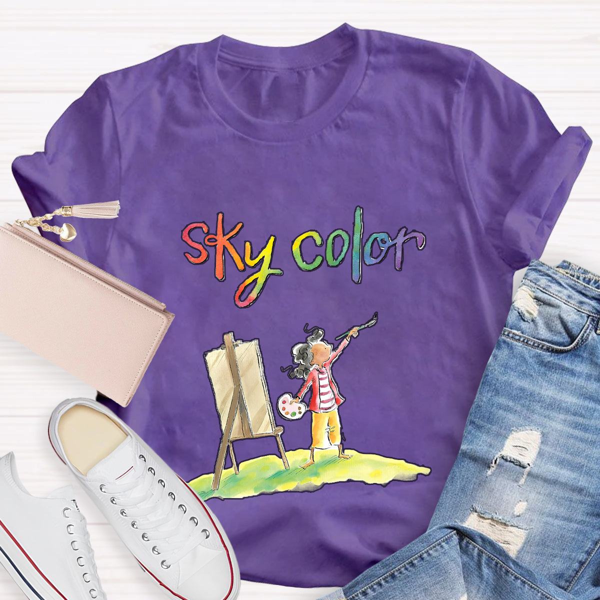 Sky Color Printing Teacher T-Shirt