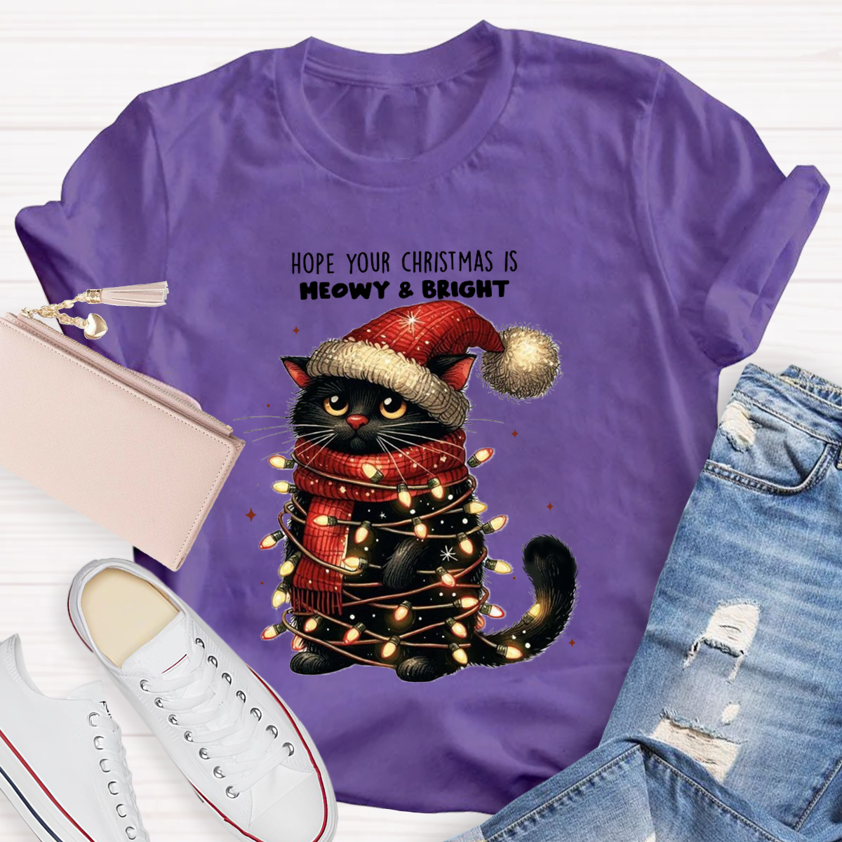 Hope Your Christmas Is Meowy And Bright Teacher T-Shirt