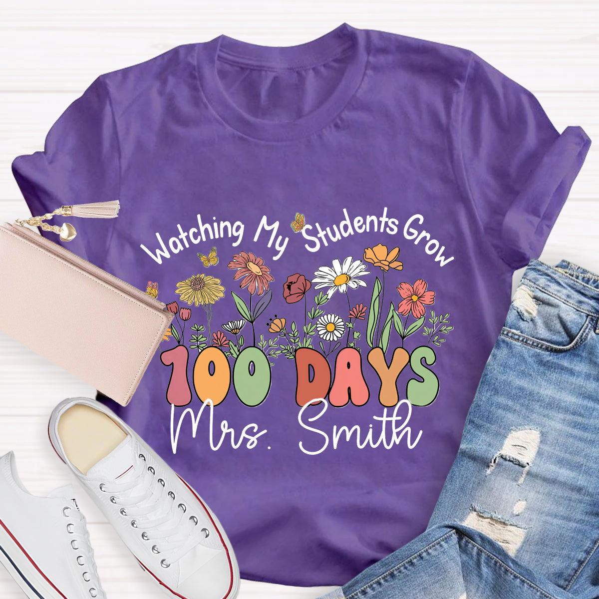 Personalized Name Watching My Students Grow 100 Days Teacher T-Shirt