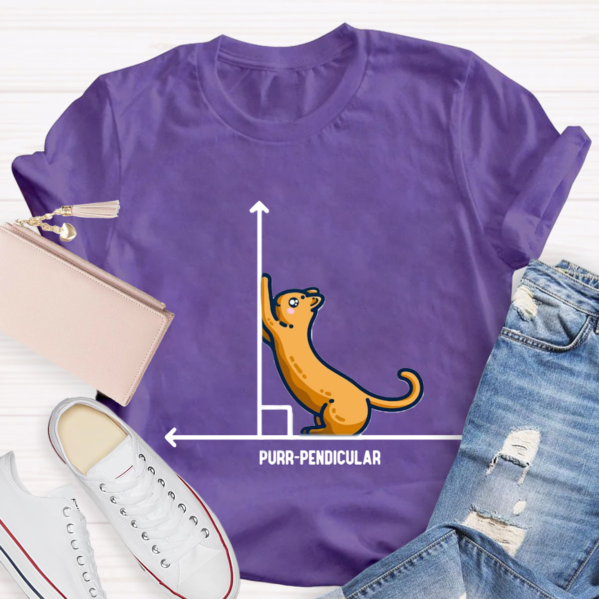 Purr-Pendicular Cute Maths Cat T-Shirt