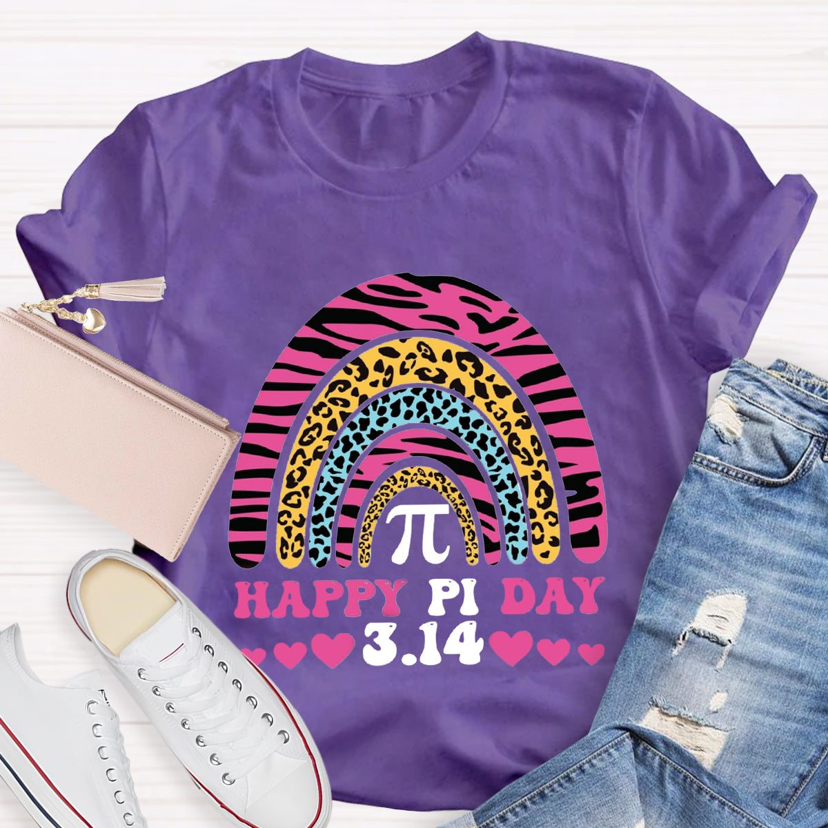 Happy Pi Day Pink Rainbow Teacher T-Shirt