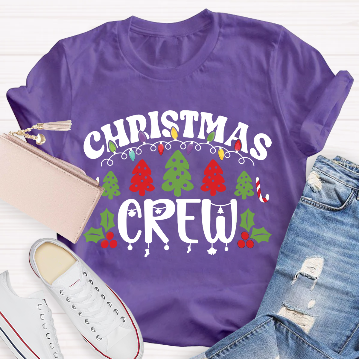 Christmas Crew Christmas Tree Light Teacher T-Shirt