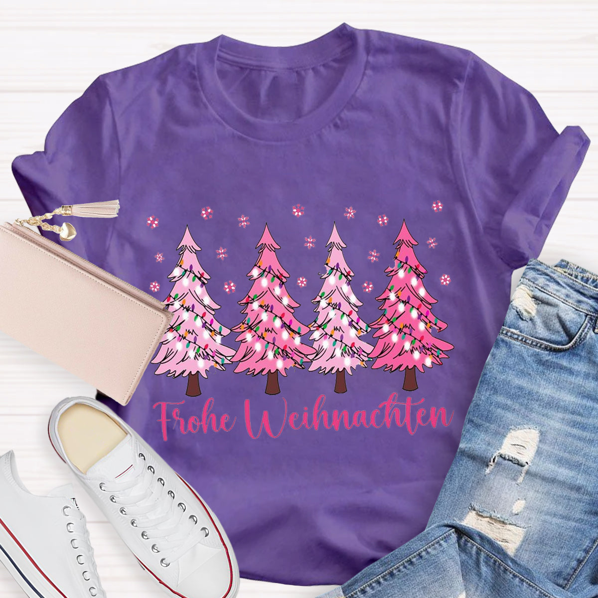 Pink Christmas Trees Teacher T-Shirt