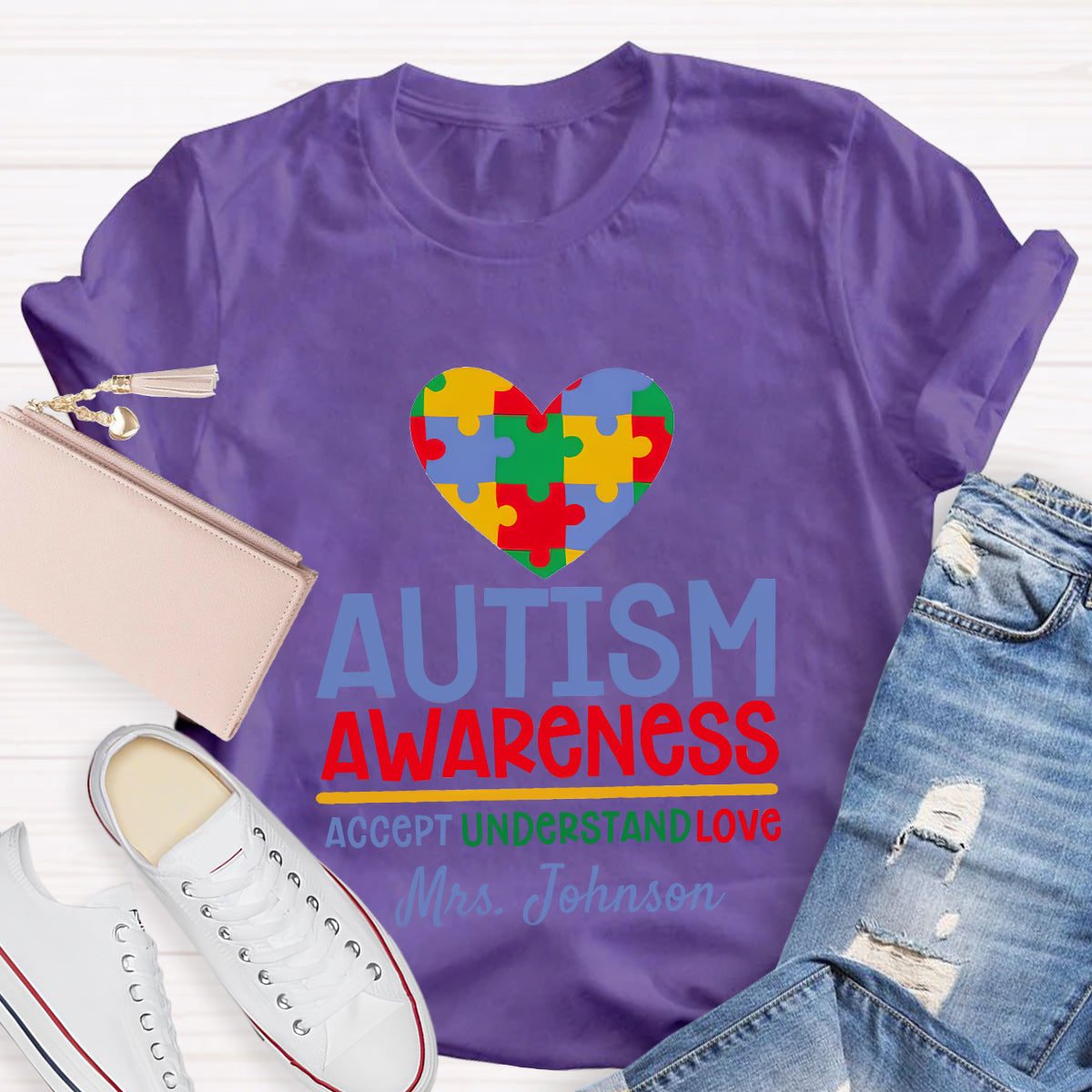 Personalized Autism Awareness Accept Understand Love Teacher T-Shirt