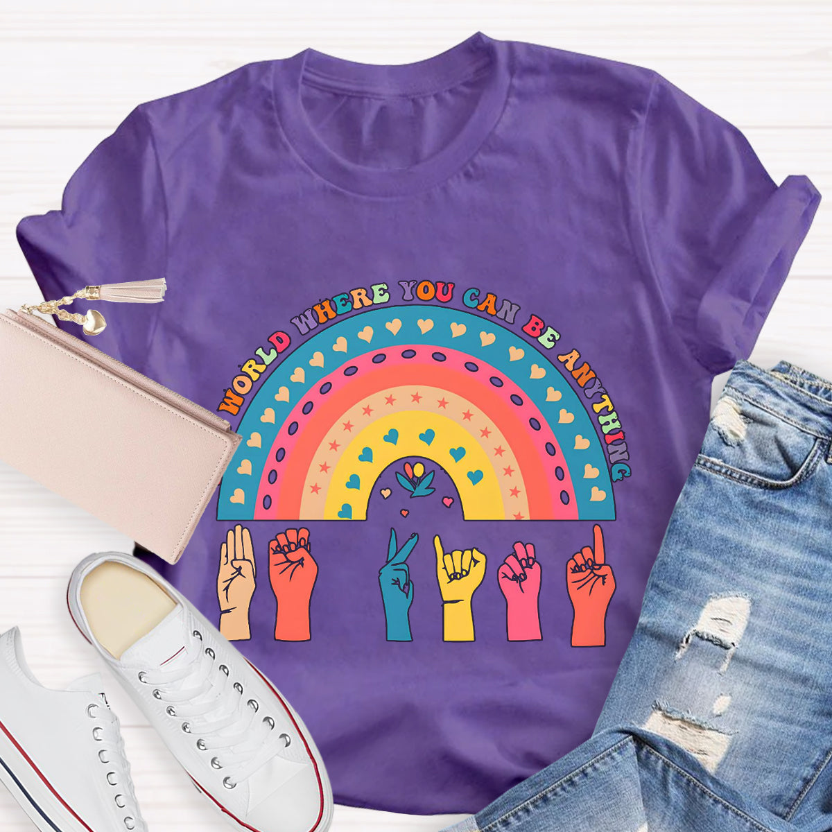 In A World Where You Can Be Anything Be Kind Rainbow T-Shirt