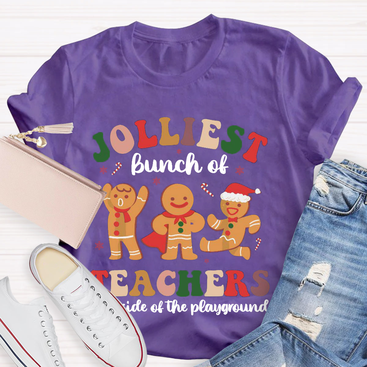 Jolliest Bunch of Teachers This Side Is Playground Gingerbread Man T-Shirt