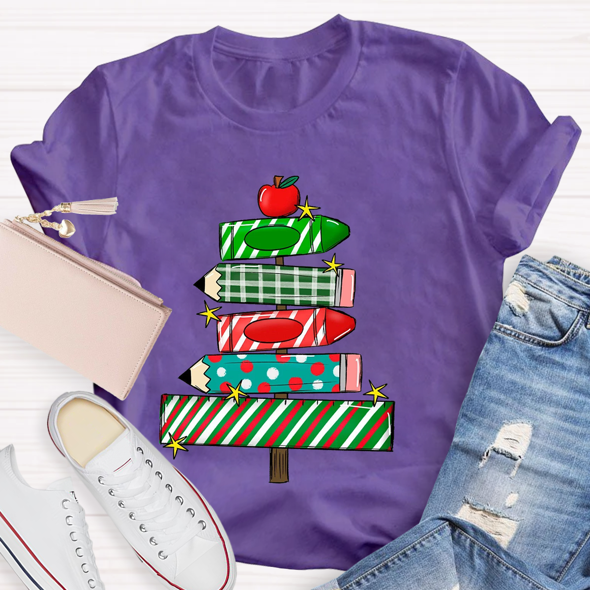 Christmas Pencil Tree Teacher T-Shirt