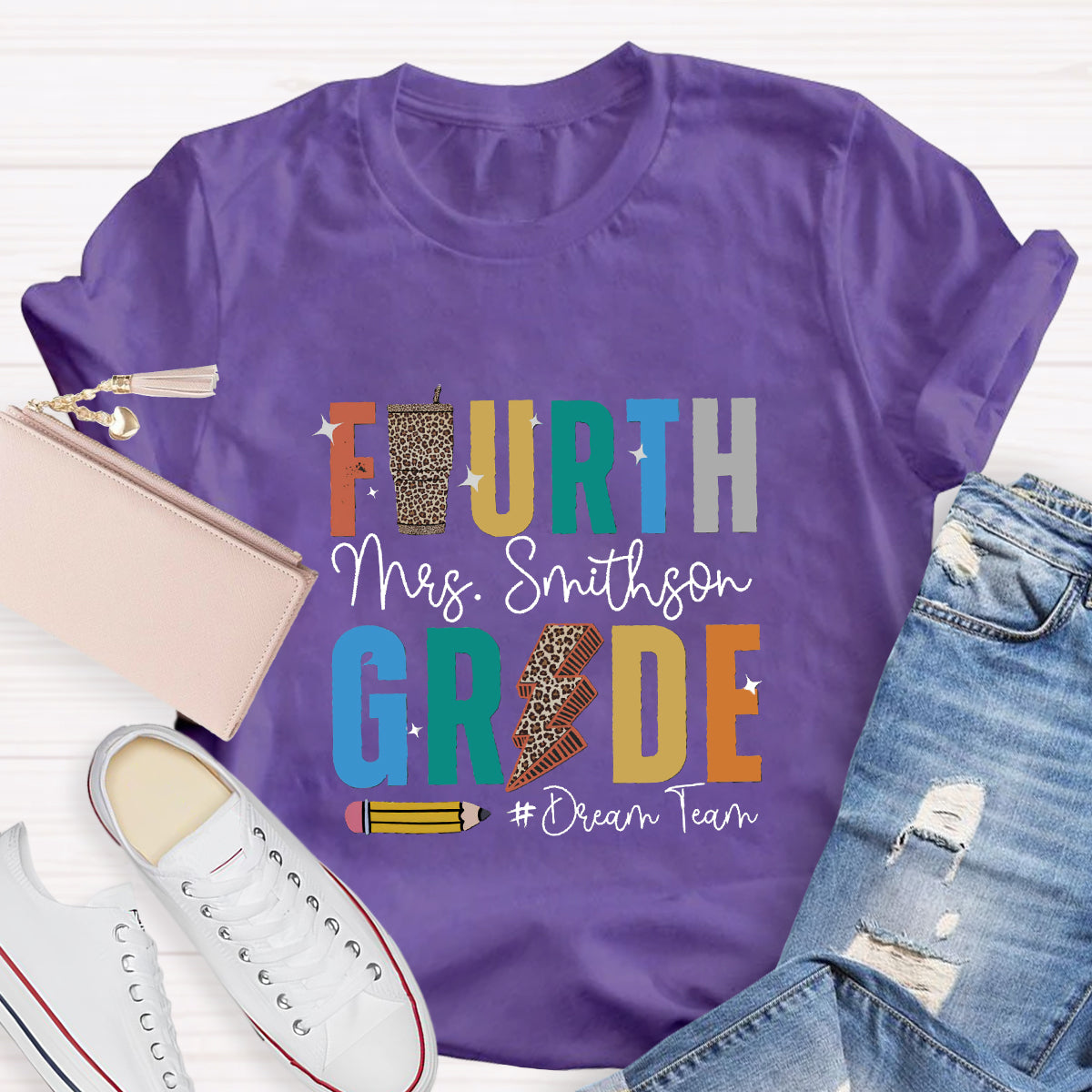 Personalized Grade And Name Leopard Water Cup Teacher T-Shirt