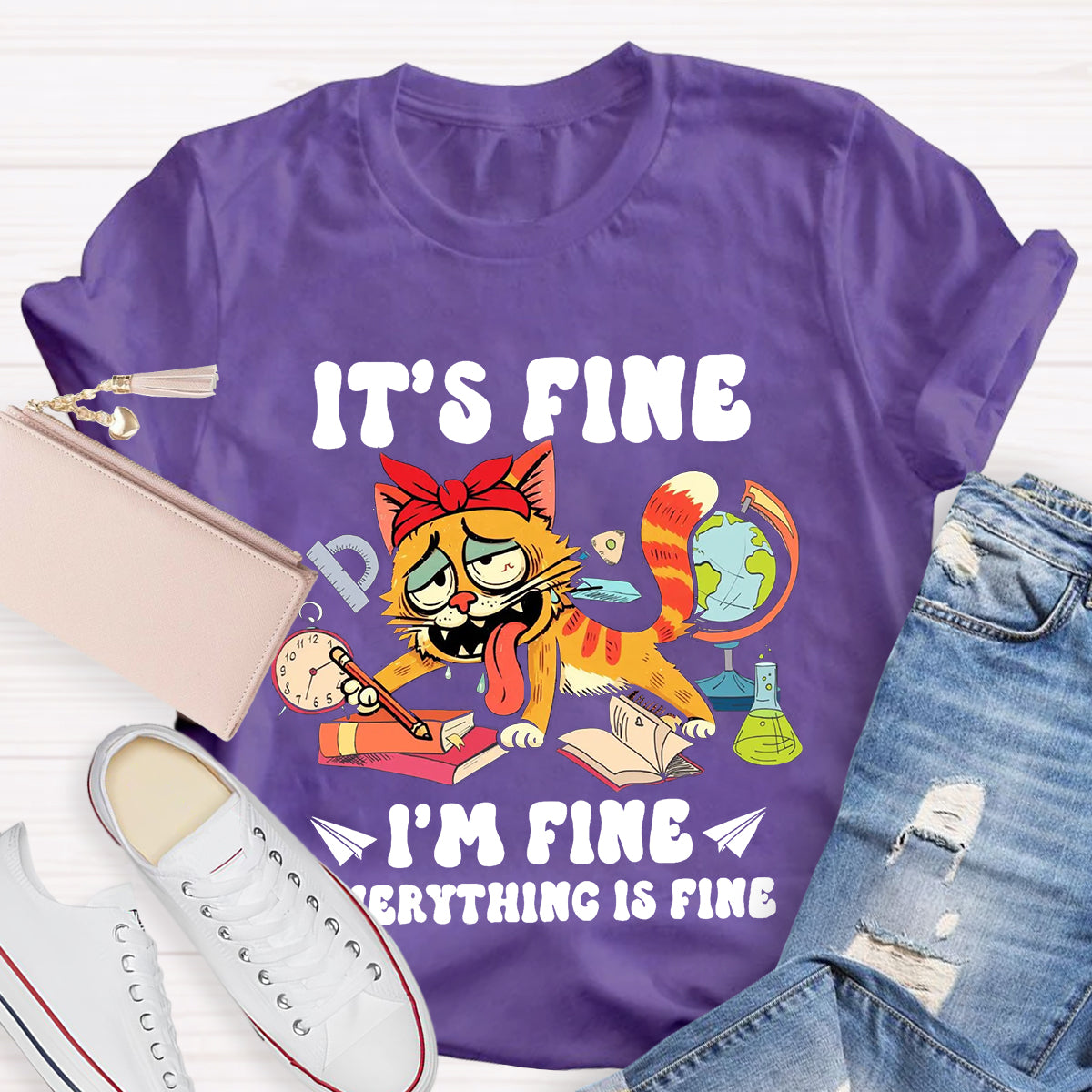 It's Fine I'm Fine Everything Is Fine 100 Days of School Teacher T-Shirt