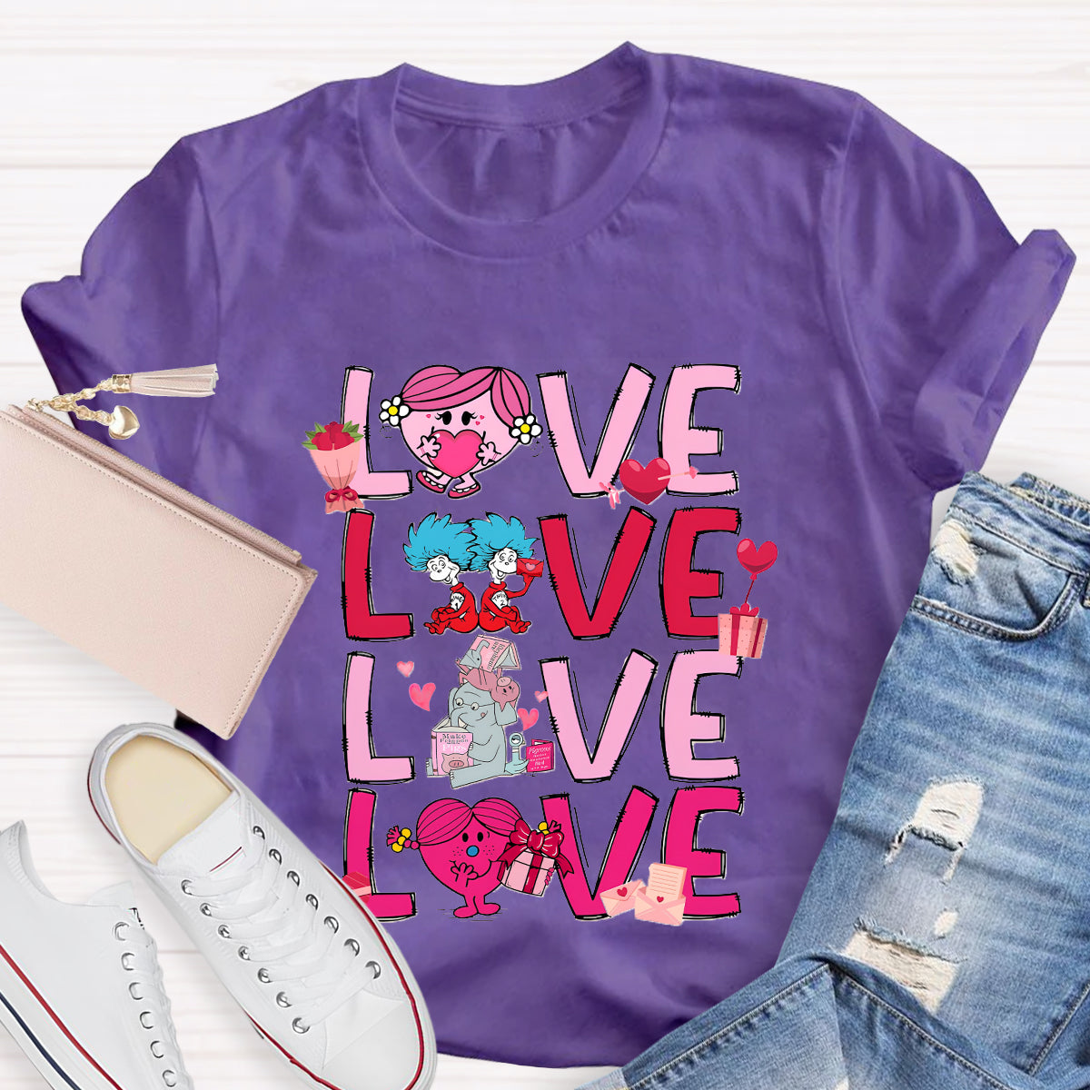 Love Cartoon Characters Teacher T-Shirt