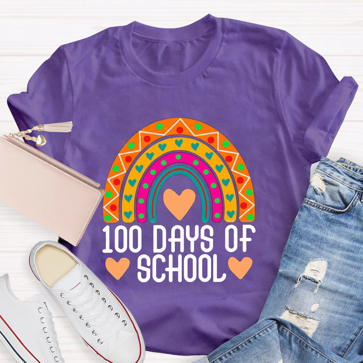 100 Days Of School Rainbow Teacher T-Shirt