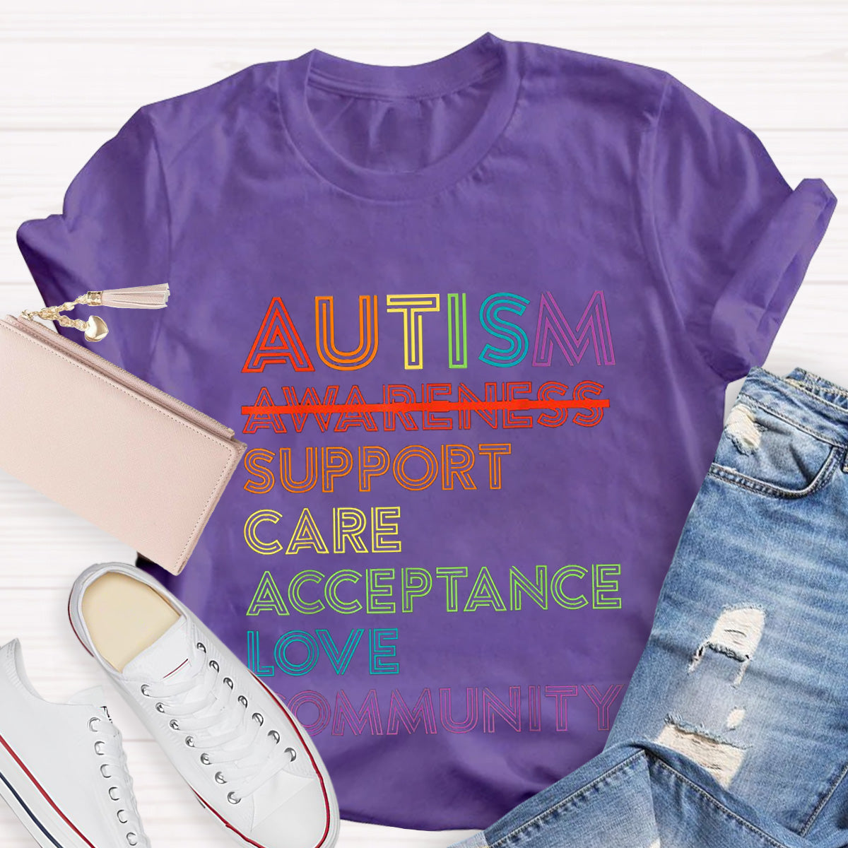 Letter Print Autism Teacher T-Shirt