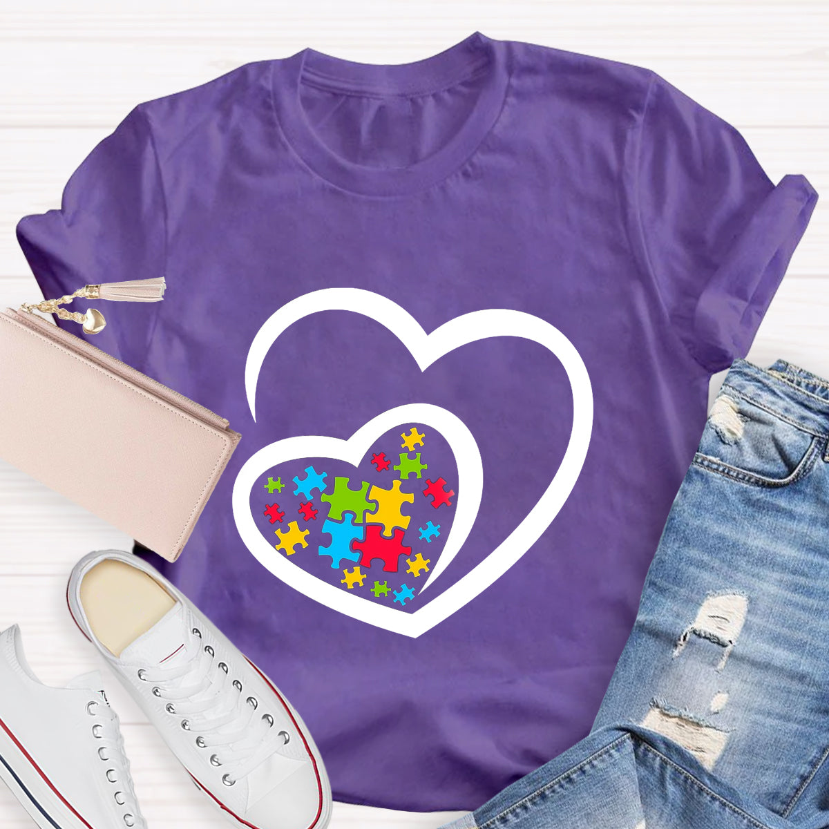 Love Ribbon Heart Puzzle Autism Awareness T-Shirt