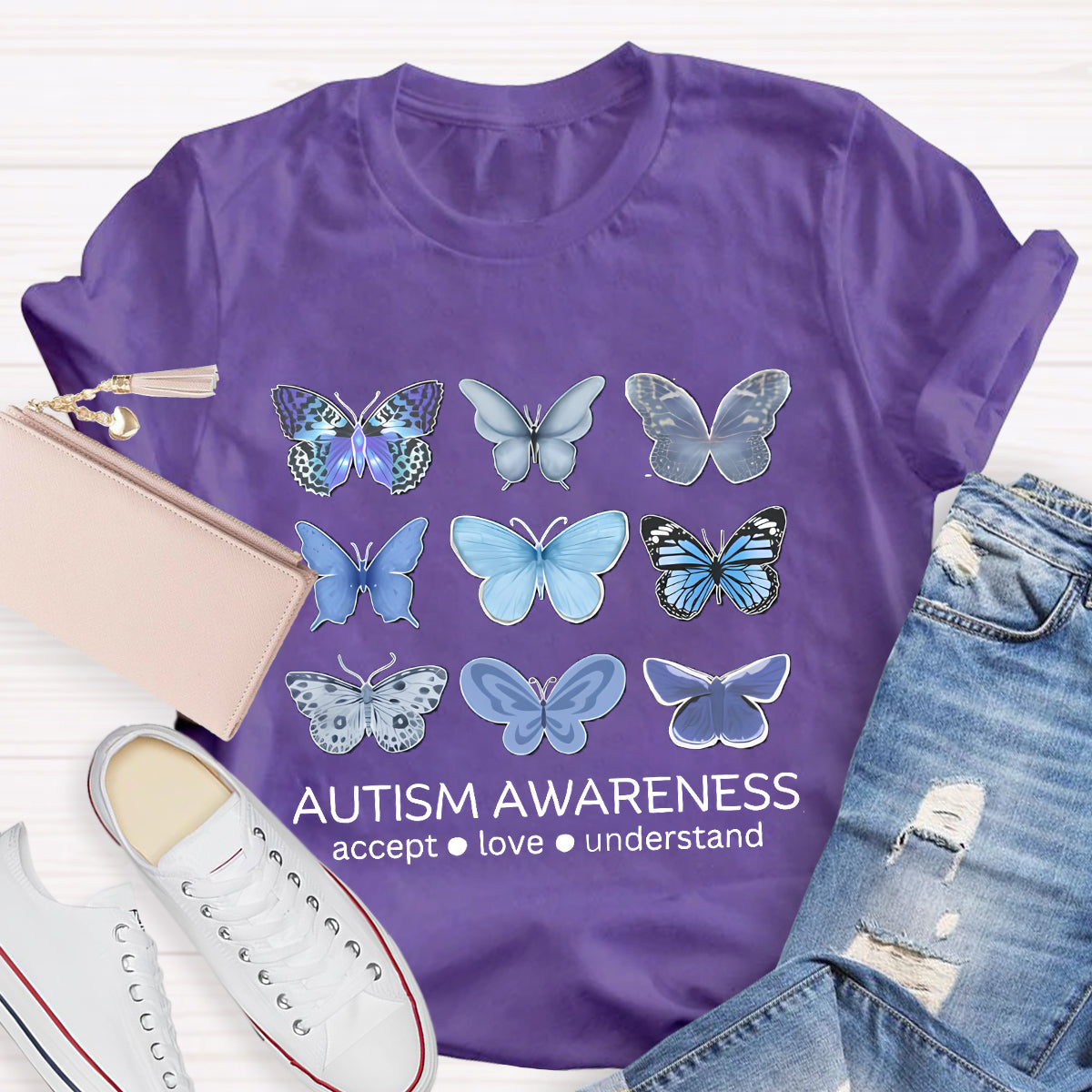 Autism Awareness Butterfly Teacher T-Shirt