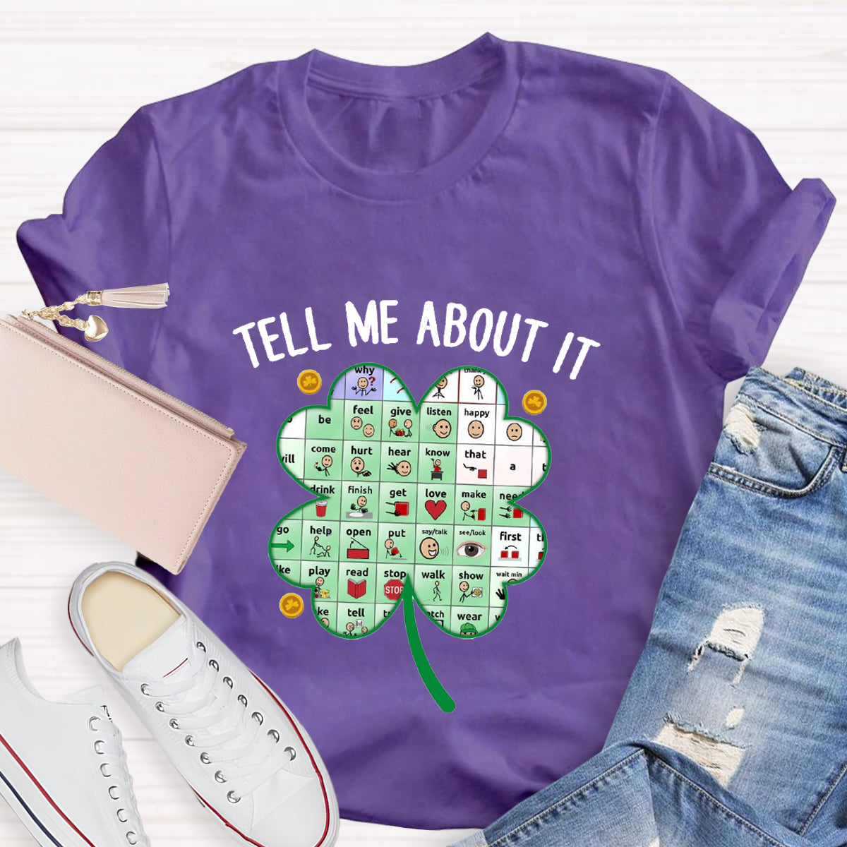 Tell Me About It Shamrock Teacher T-Shirt