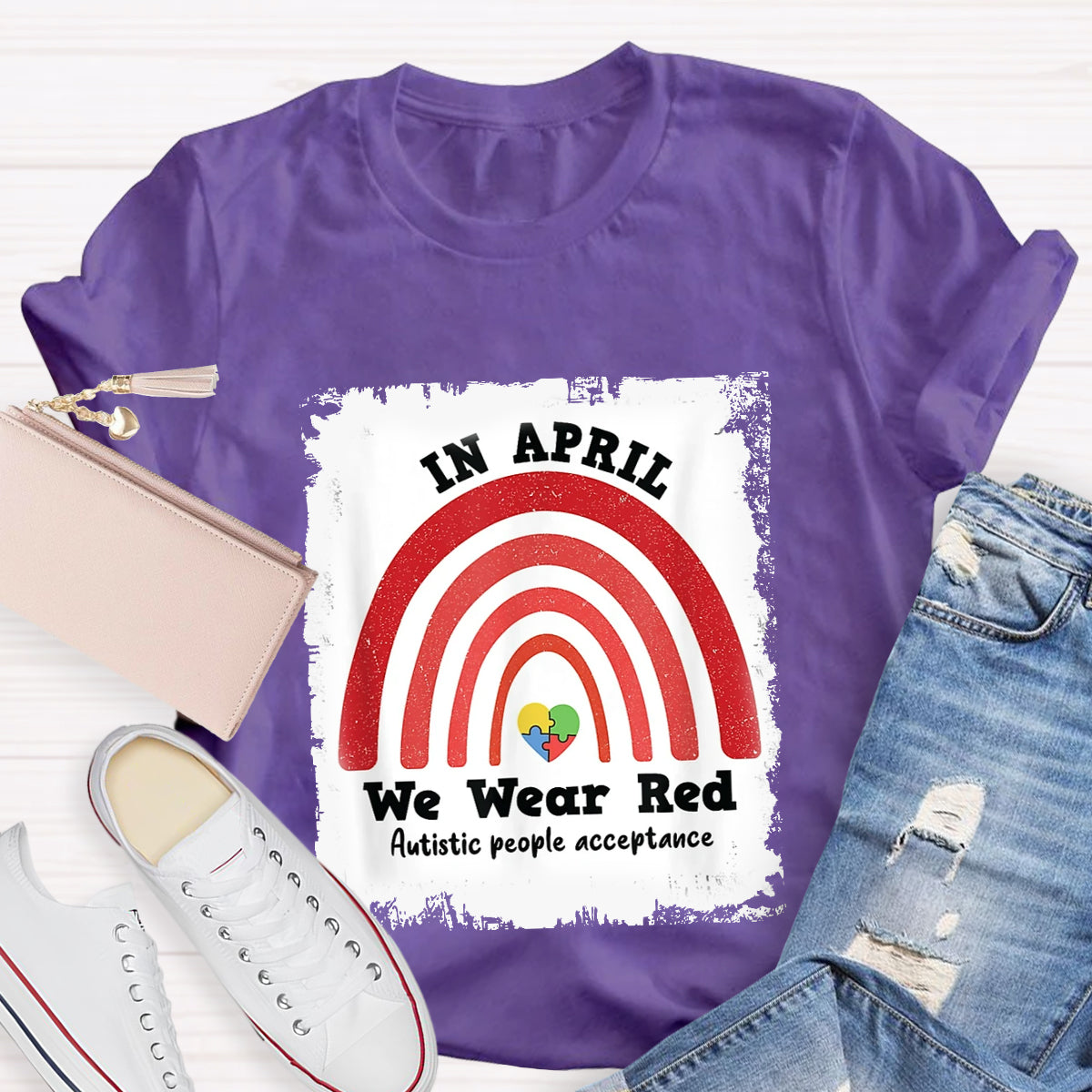 In April We Wear Red Autism People Acceptance T-Shirt