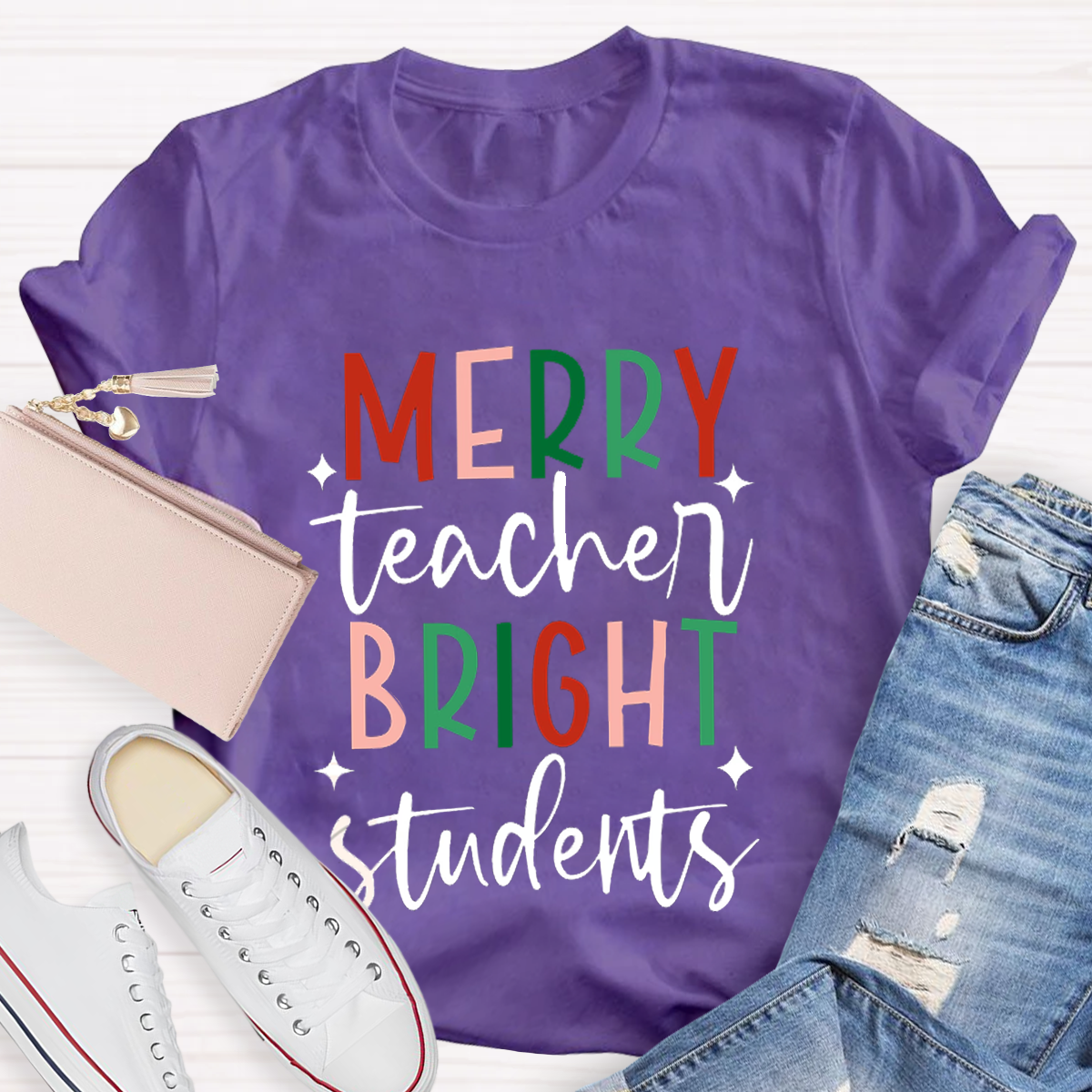 Merry Teacher Bright Students Christmas Teacher T-Shirt