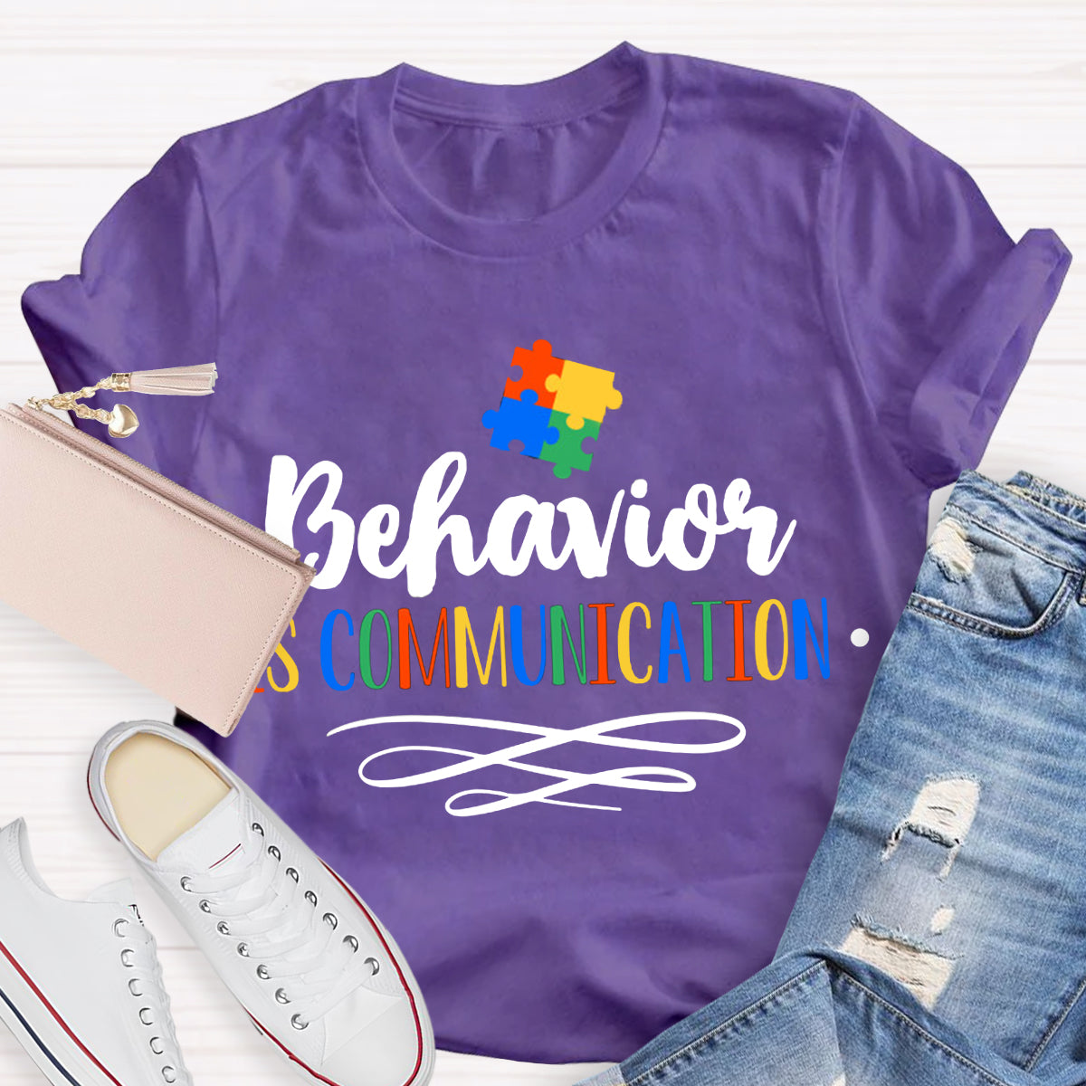 Behavior Is Communication Special Education Jigsaw Puzzle Print T-Shirt