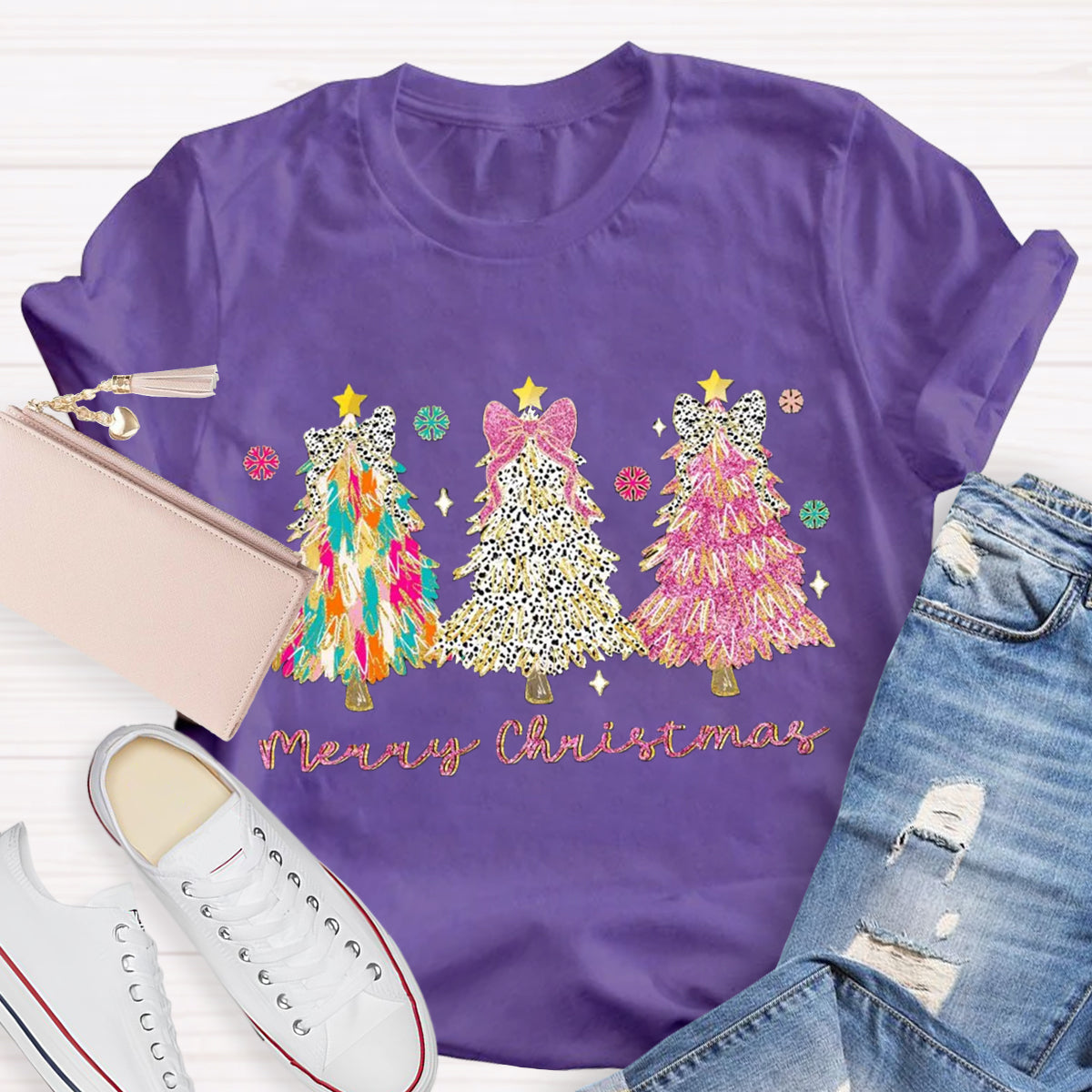 Colorful Coquette Glitter Christmas Tree  T-Shirt