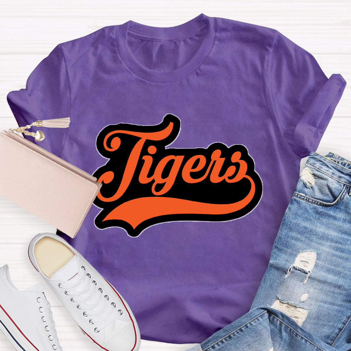 Personalized School Mascot Tigers Orange Letters Teacher T-Shirt