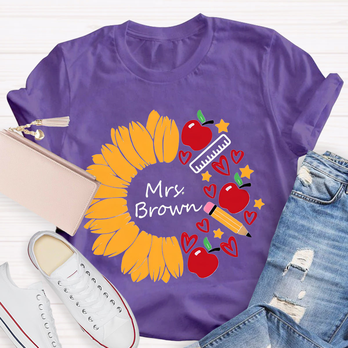 Personalized Name Sunflower Teacher Life T-Shirt