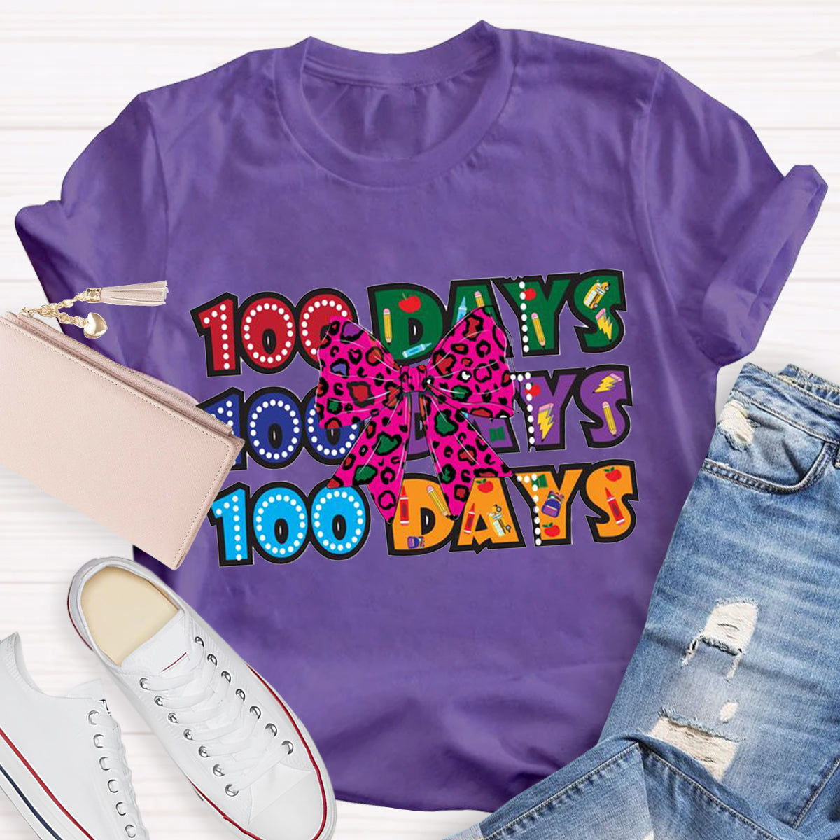 100 Days  Bow Teacher T-Shirt