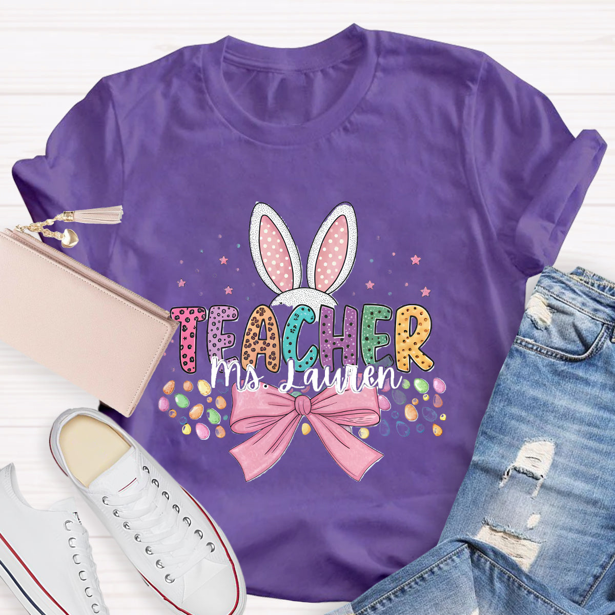 Personalized Name Bunny Teacher T-Shirt