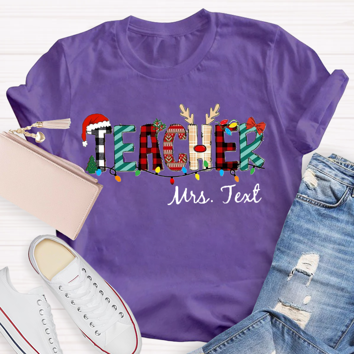 Personalized Name Christmas Teacher T-Shirt